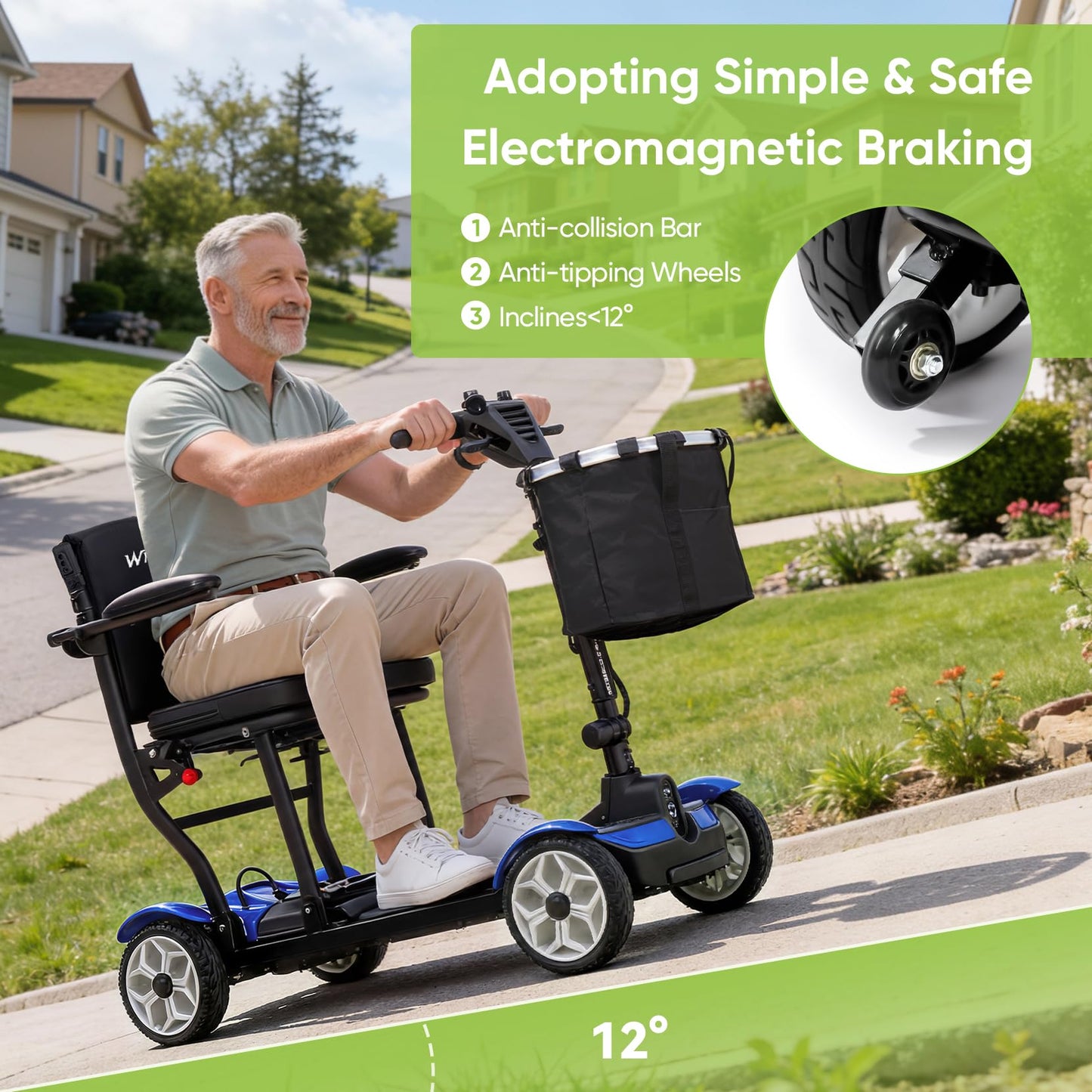 WheelWavi Mobility Scooters for Seniors, Light Weight 25 Miles Trave Foldable 4 Wheeler for Adults, Removable Lithium Battery, Scooter for Adults with 330 lbs Capacity LED Headlights