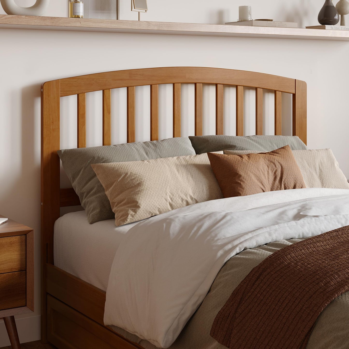 AFI, Lucia Full Platform Bed with Panel Footboard & Storage Drawers, Light Toffee