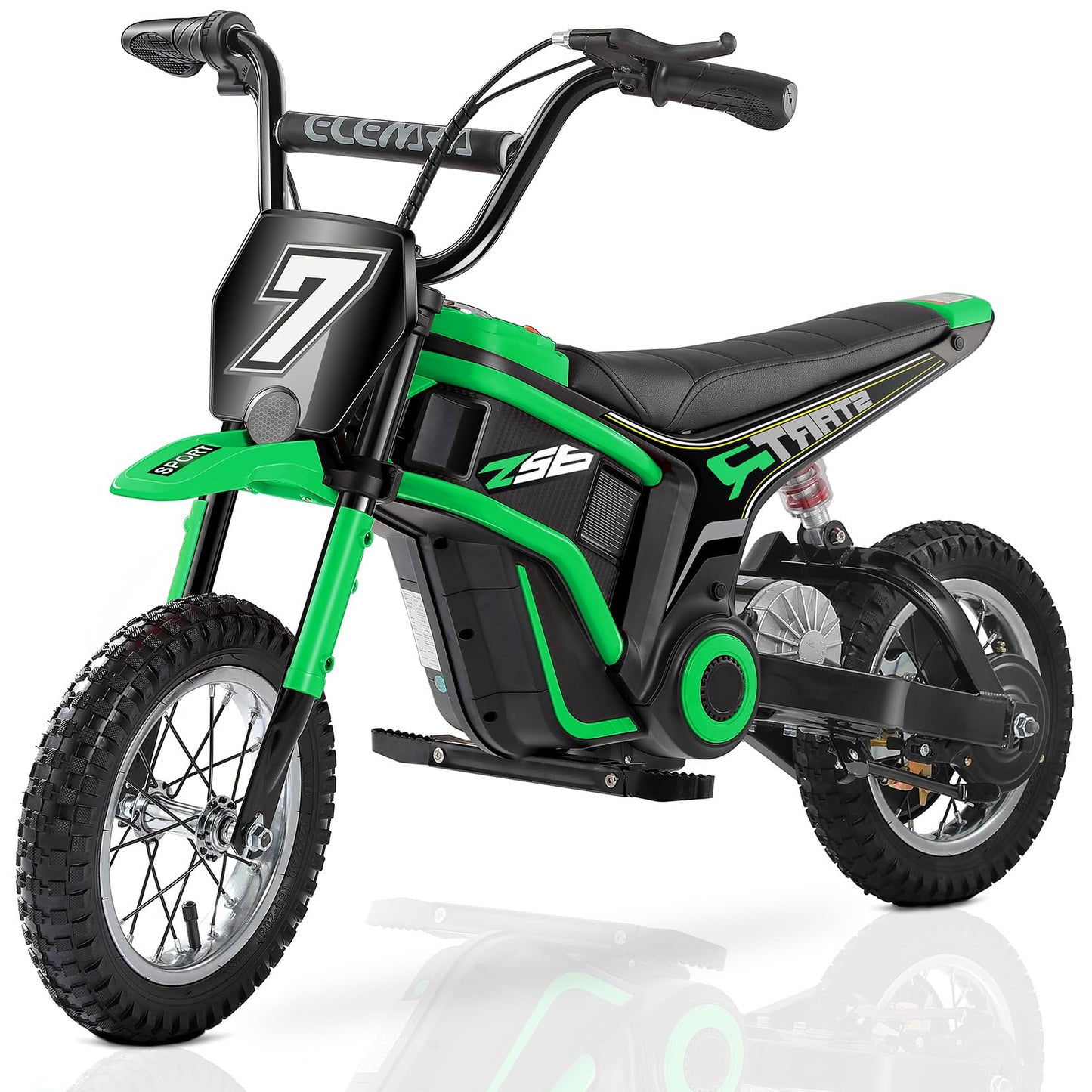 ELEMARA Electric Dirt Bike,350W Motorcycle 24V Ride on Toy for Big Kids w/LED Power Display,15.5 mph & 150lb Max,3 Speeds,Chain-Driven Motor,Twist-Grip Throttle&Brake Lever,12" Air-Filled Tires-Green
