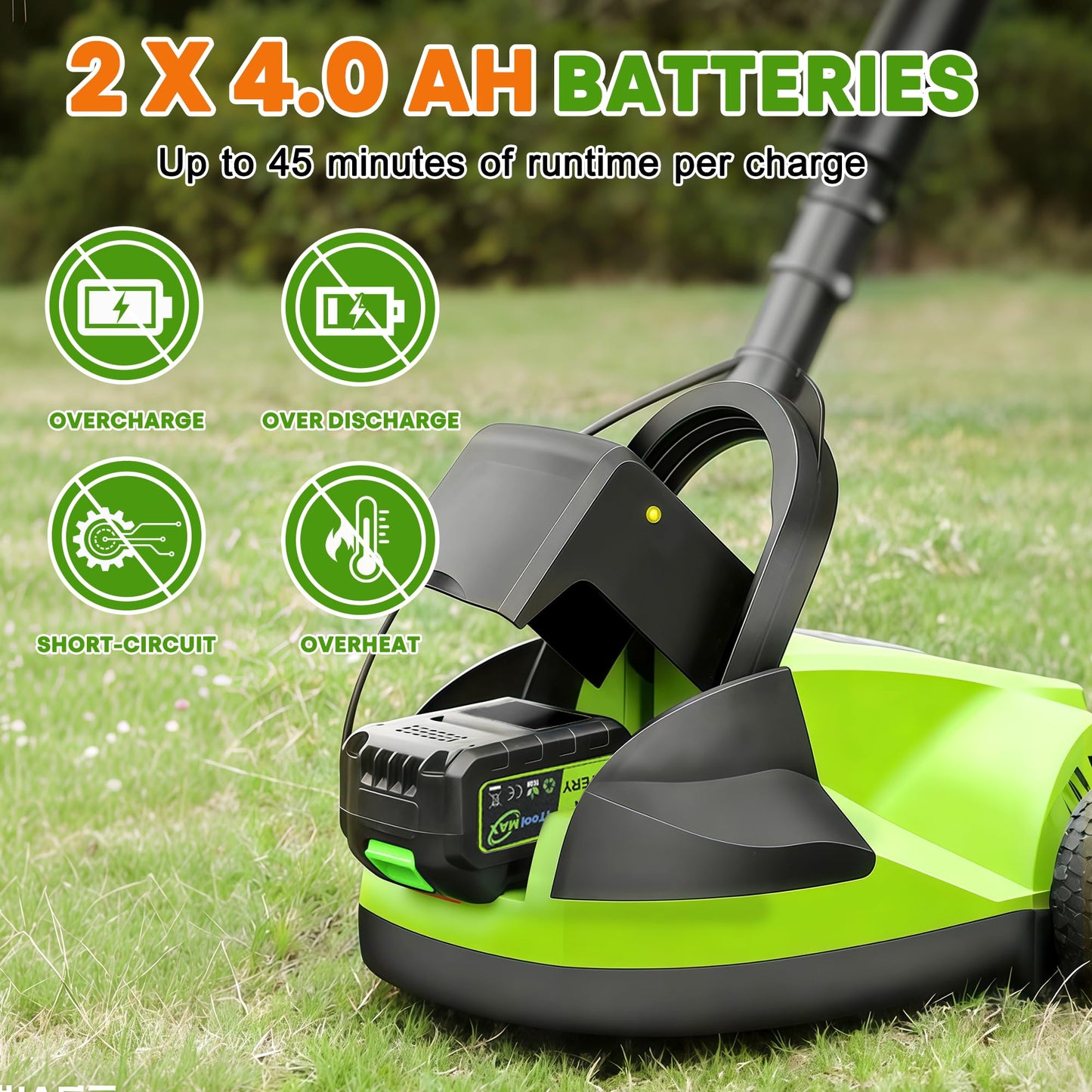 Electric Small Lawn Mower with Auto Shut-Off Sensor, 3 Position Cutting Height, 9.9Lbs Lightweight Cordless Push Mower Battery Powered for Garden/Yard/Farm, Gardening Gifts for Parents, Seniors