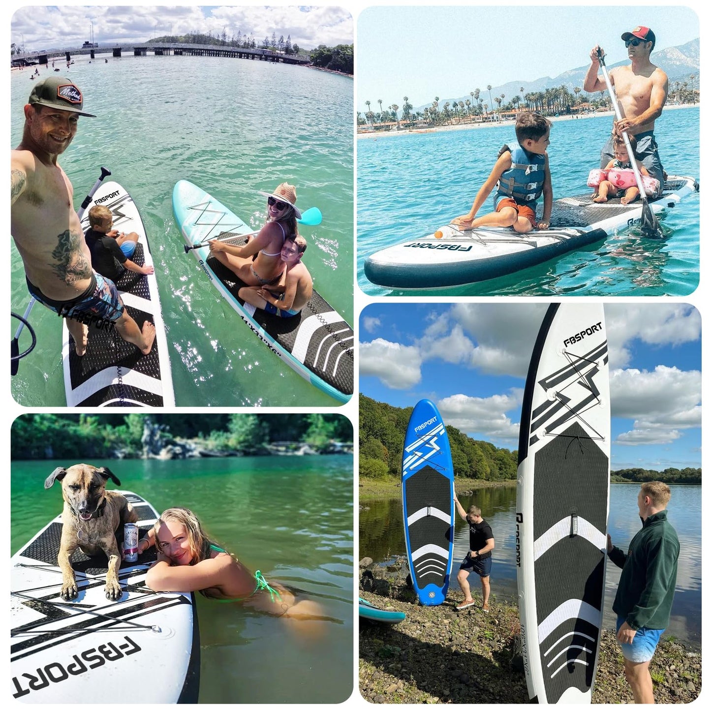 FBSPORT 11' Premium Stand Up Paddle Board, Yoga Board with SUP Accessories & Carry Bag | Wide Stance, Surf Control, Non-Slip Deck, Leash, Paddle and Pump for Youth & Adult (Black White)