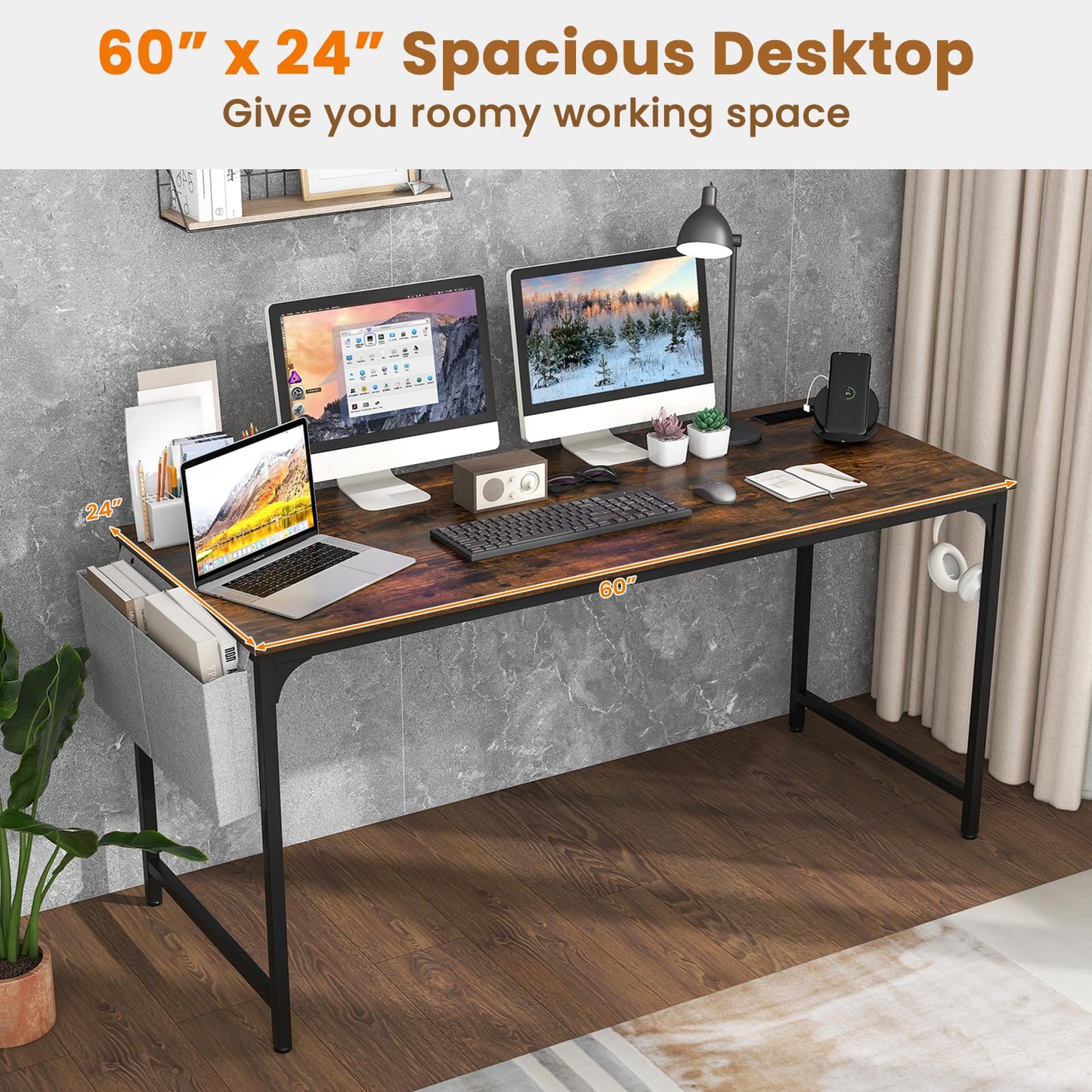 Giantex 10 FT Conference Table with Charging Station, 2 PCS 60" x 24" Rectangular Large Meeting Room Desk with Storage Bag & Hook, Space Saving Seminar Table, Modern Office Computer Desk for 4 People