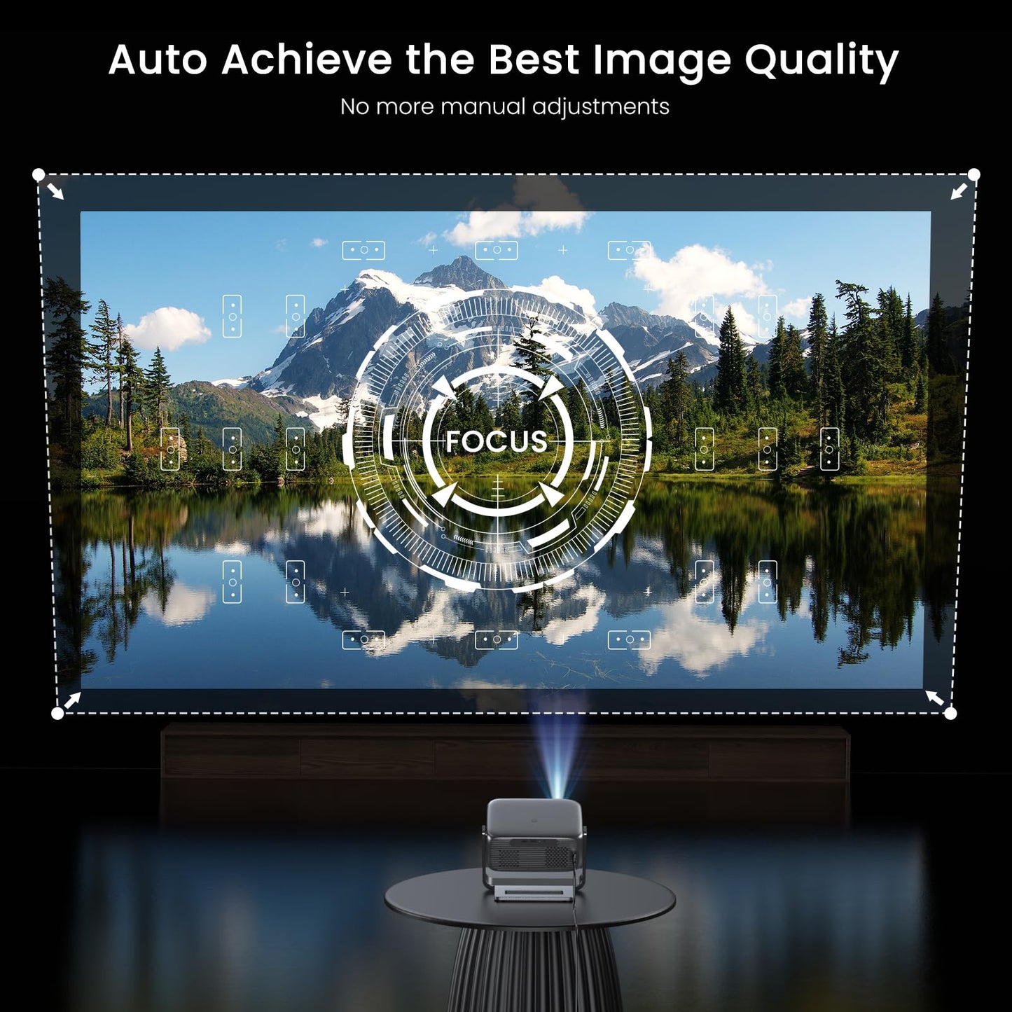 2000 ANSI Official Licensed Google TV Outdoor Projector 4K Decoding, Smart Projector with Wifi and Bluetooth, Auto Focus, Dolby Sound, Built-in Apps, HAPPRUN Indoor Home Theater with 270° Stand
