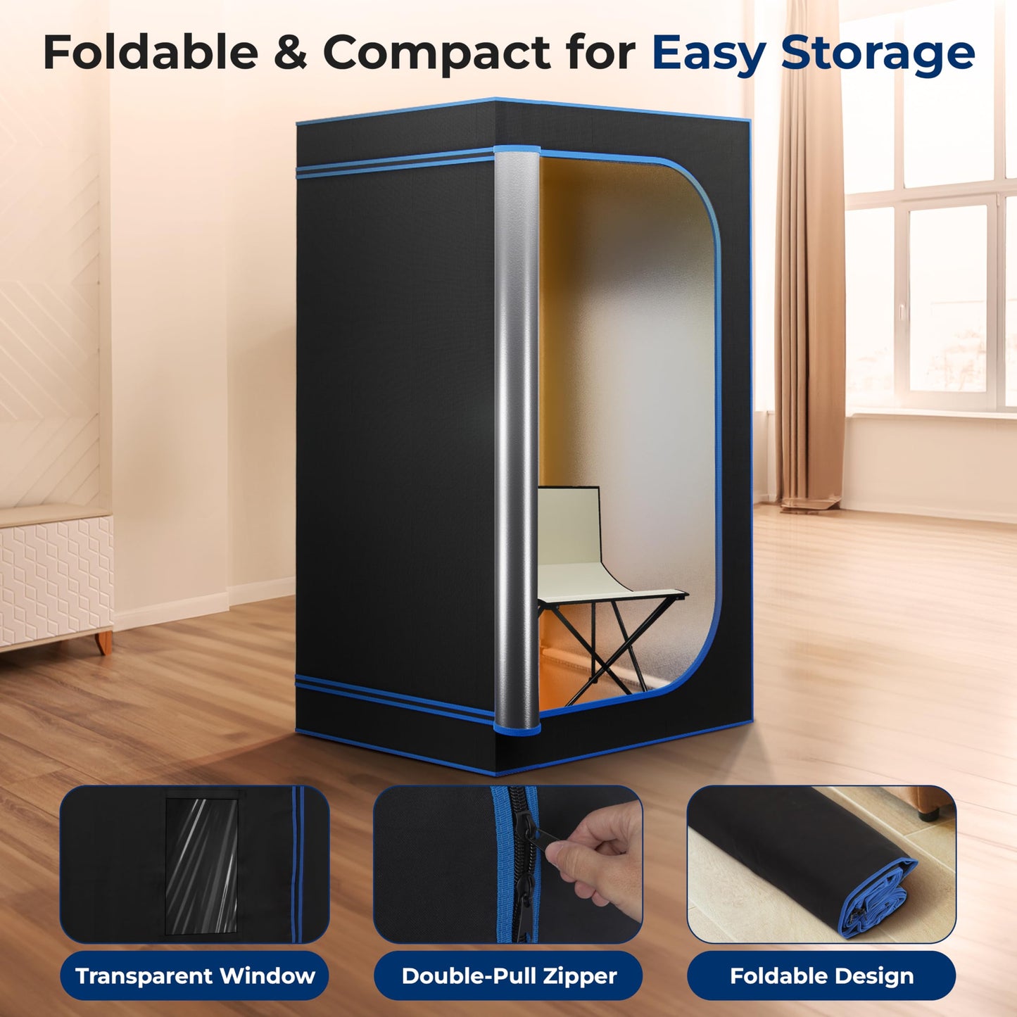 SereneLife 1300W Full Size Portable Infrared Sauna - with Heating Foot Pad & Foldable Chair - Single Person Use, Indoor Personal Home Spa for Weight Loss, Stress Relief & Relaxation