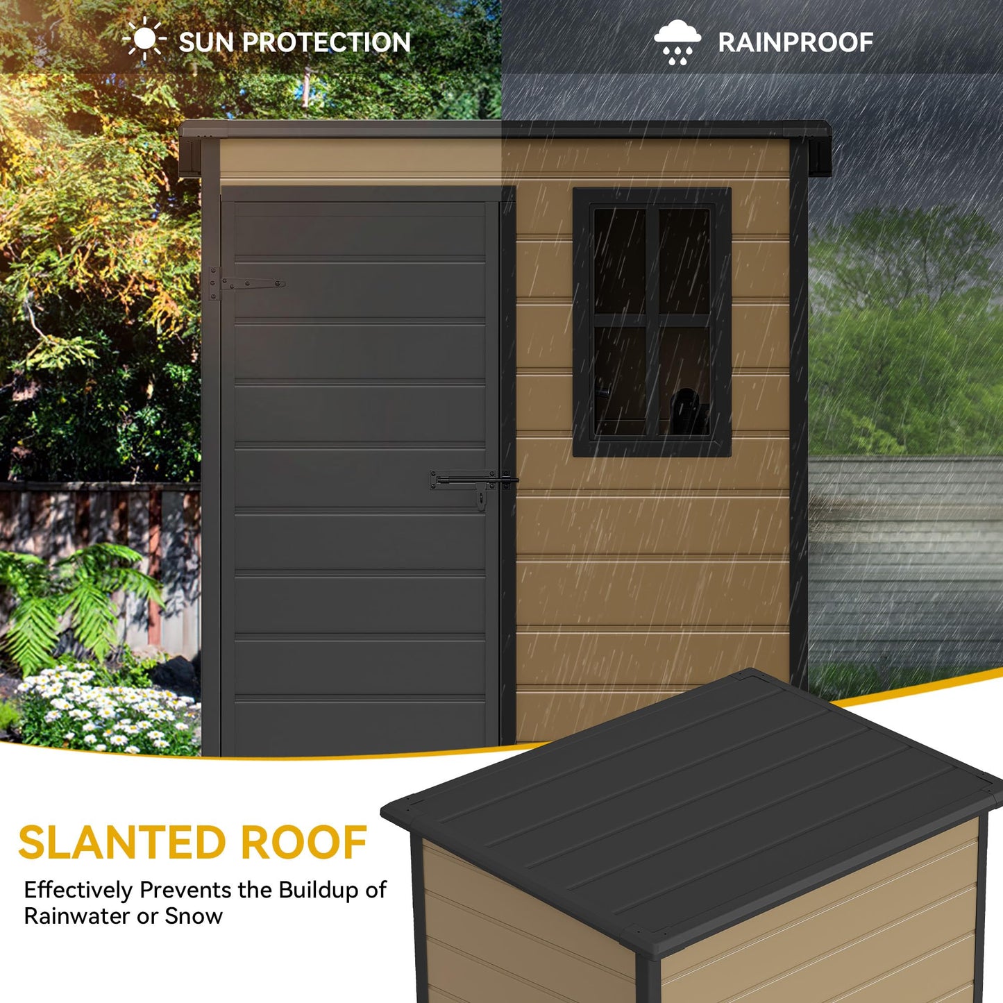 DWVO 5x3ft Resin Outdoor Storage Shed with Floor, Waterproof Lockable Storage Shed with Window, Plastic Outside Tool Storage for Garden, Backyard, Patio, Lawn, Brown
