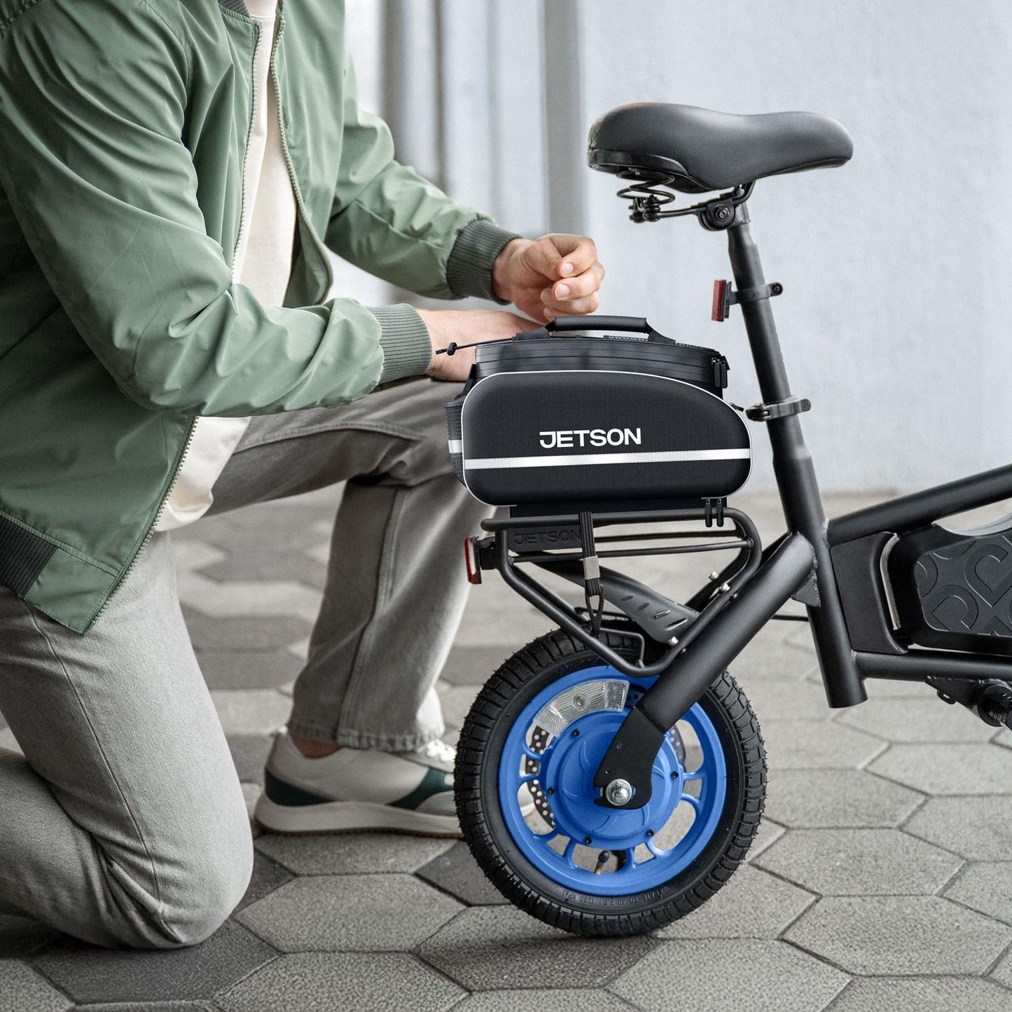 Jetson Bolt X Electric Bike, Foot Pegs, Easy-Folding, Built-in Carrying Handle, Rear Cargo Rack, Twist Throttle, Cruise Control, Up to 15.5 MPH, Range Up to 15 Miles, Ages 12+, Black, JBOLTX-BLK