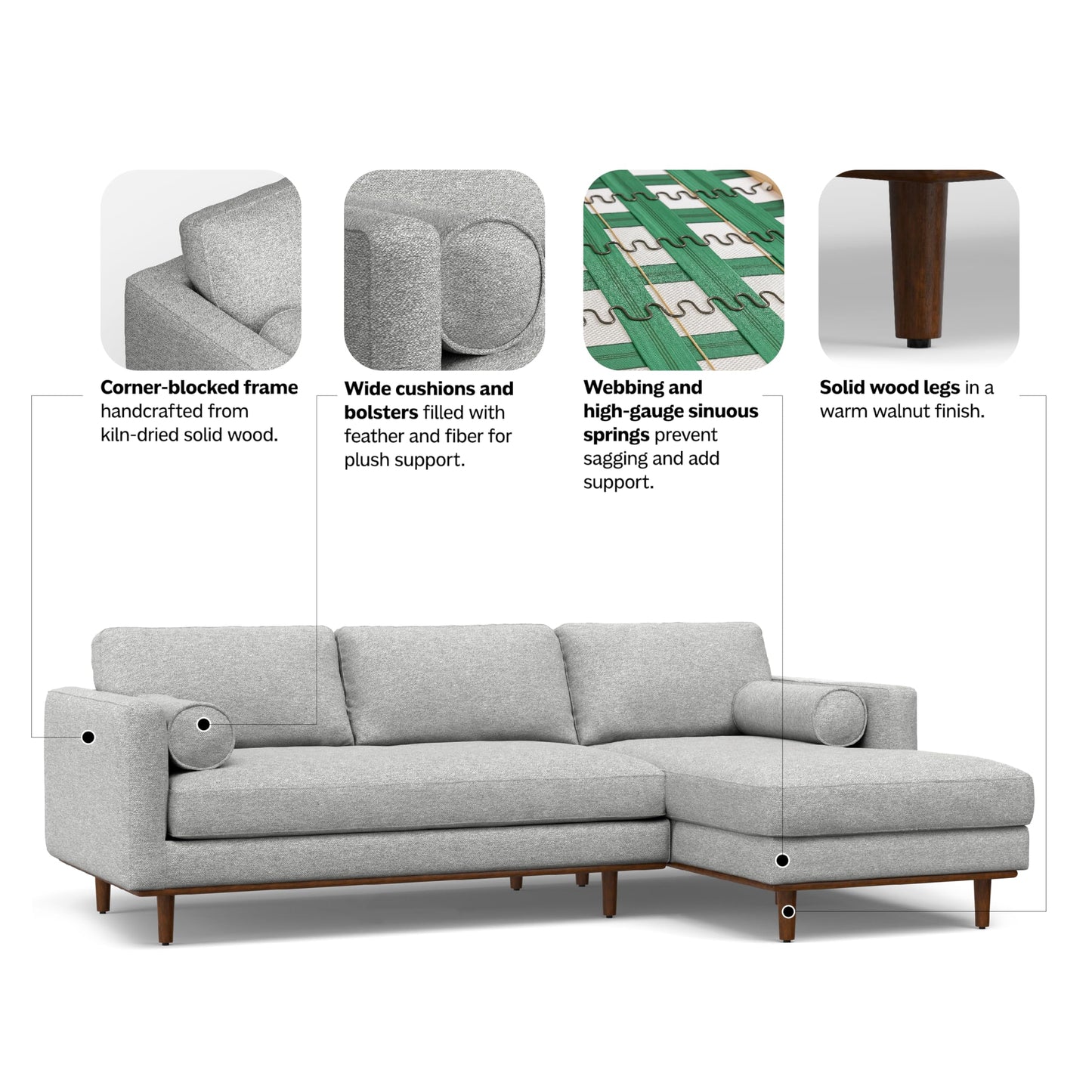 SIMPLIHOME Morrison Right Sectional Sofa in Woven-Blend Recycled Polyester Fabric, Mist Grey, 102-inches Wide, L-Shaped Couch with Right Chaise for the Living Room and Family Room