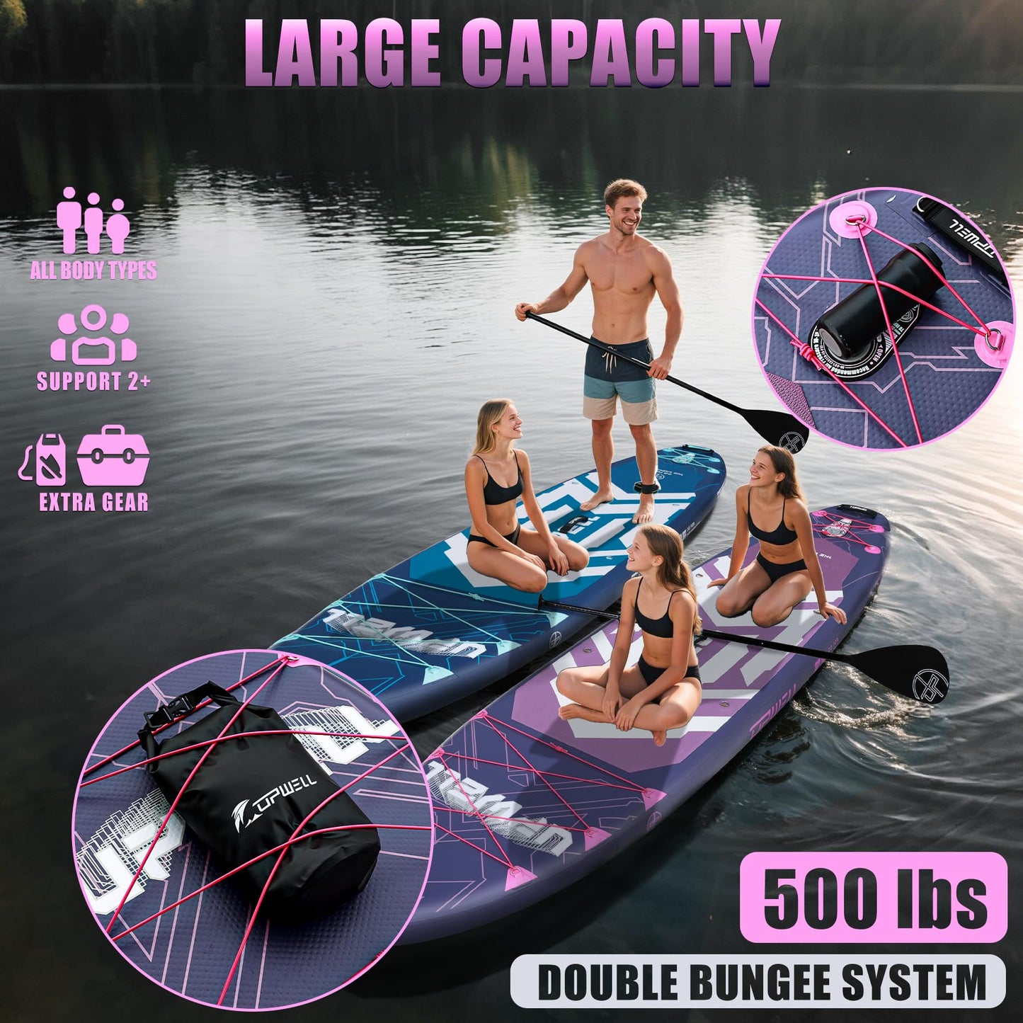UPWELL 11'6"×35" Extra Wide Inflatable Paddle Board, Stand Up Paddle Board, Sup Paddle Boards for Adults, Chipmech Purple