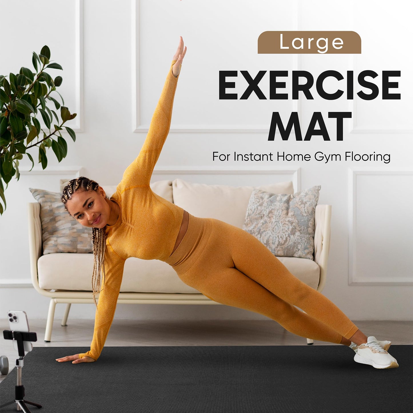 Gorilla Mats Large Exercise Mat – 6' x 4' x 1/4" – Ultra Durable Thick Workout Mat for Home Gym Flooring – Non-Slip, Flat, Fitness, Yoga & Weight Lifting Floor Mat – Shoe Friendly