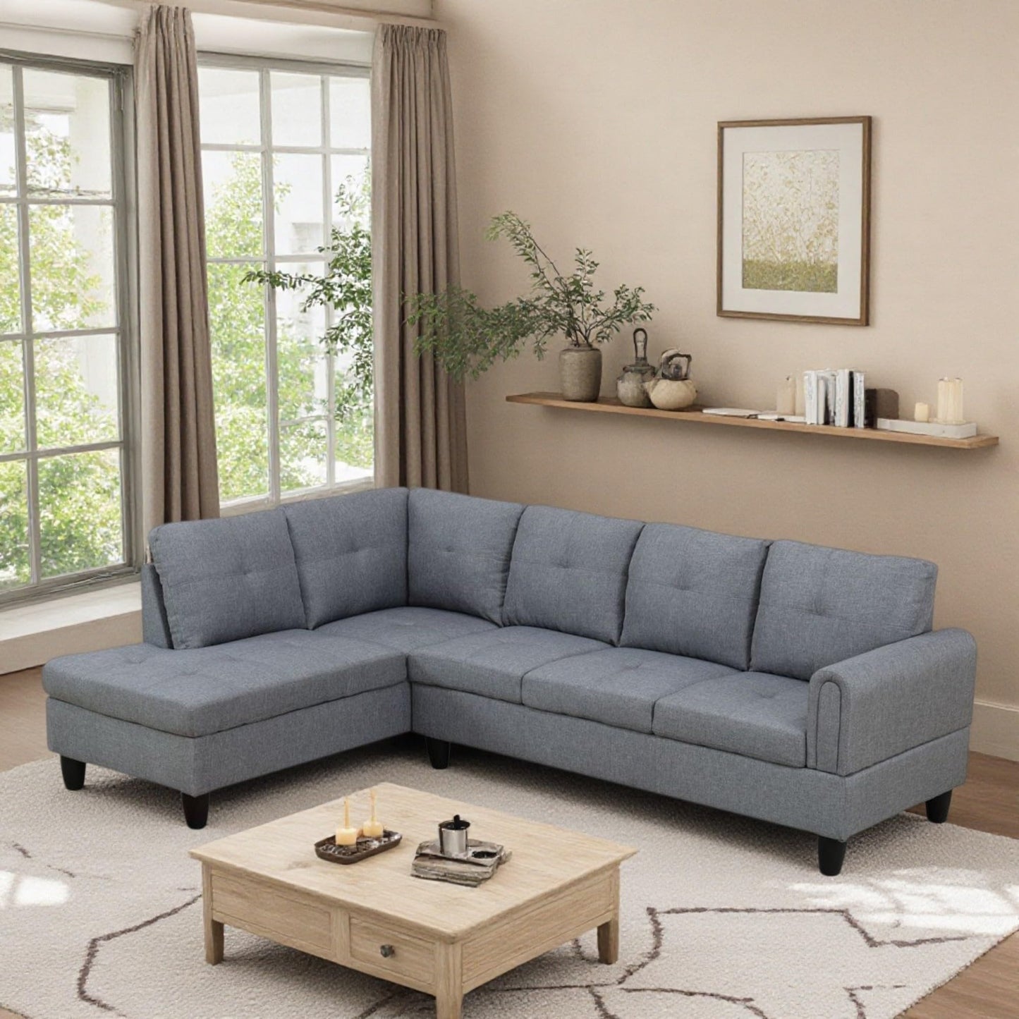 NicBex Comfy Couches for Living Room, 2-Piece 97" L-Shaped Sectional Couch with Movable Chaise, Modern Sofa Living Room Set for Apartment, Office & Bedroom, Ash Grey