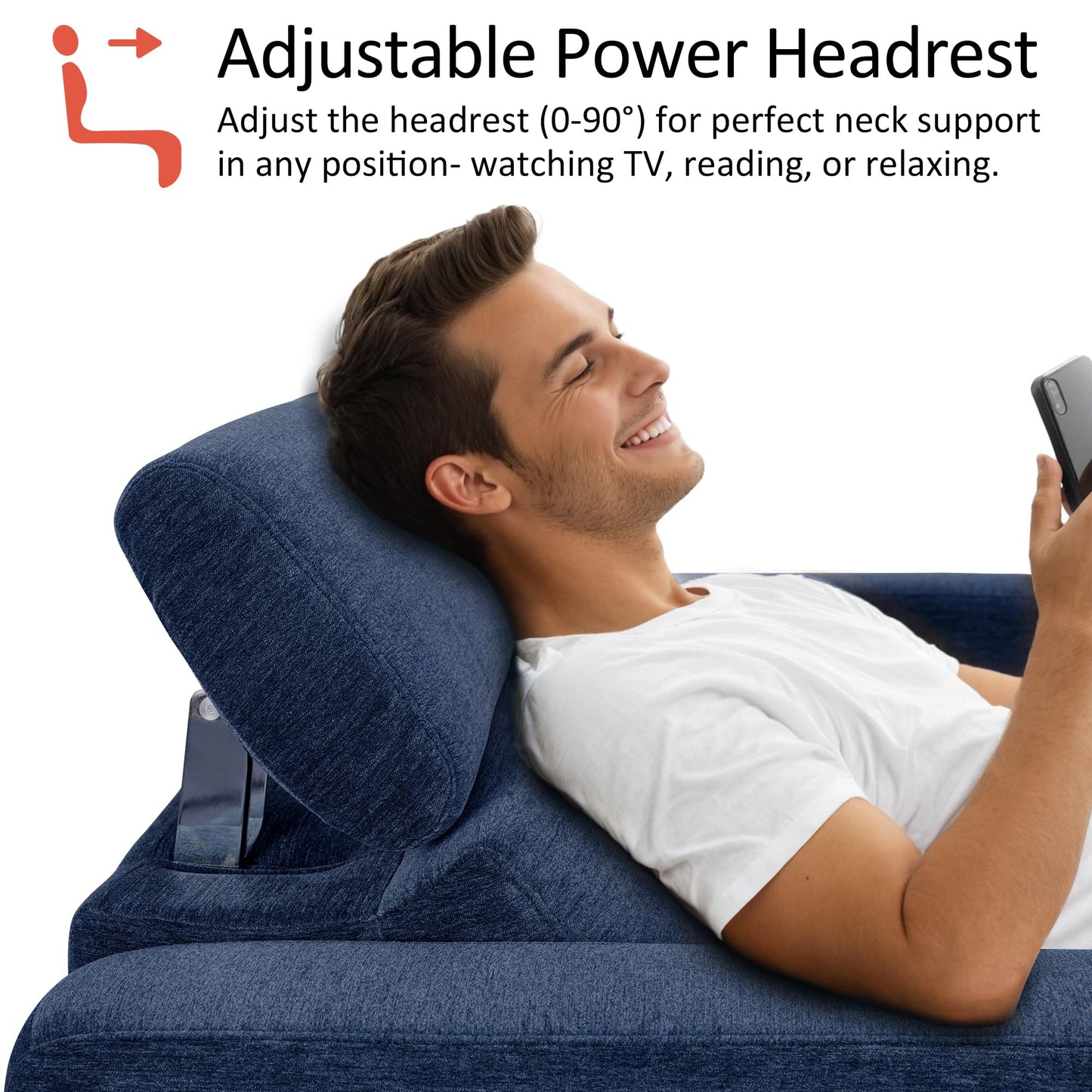 MCombo Zero Wall Recliner Chair, Wall Hugger Power Recliner Chair with Adjustable Headrest, High Wood Leg, USB & Type C Dual Charge Ports, for Living Room, Small Spaces, HL128 (Textile, Blue)