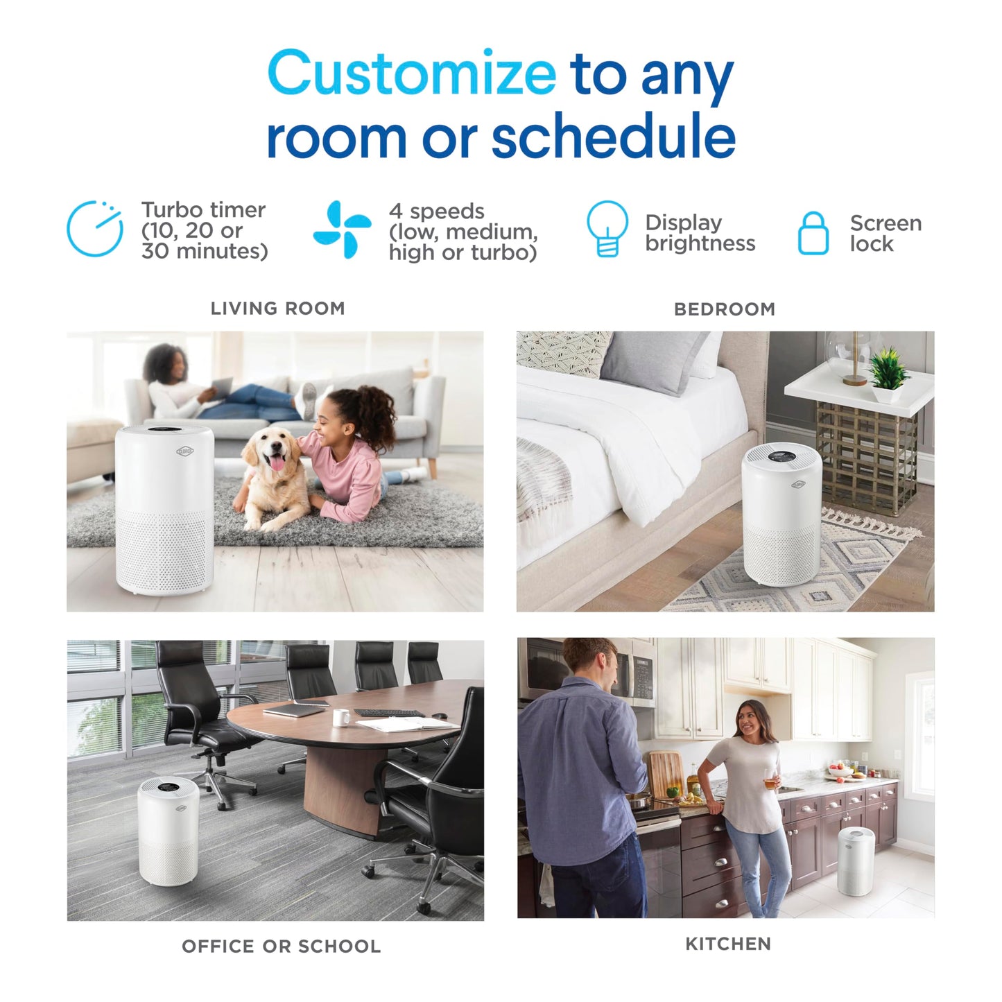 Clorox Turbo Air Purifiers for Home, True HEPA Filter, Quickly Cleans Large Rooms Up to 1,650 Sq Ft, Reduces 99.9% of Mold, Viruses, Wildfire Smoke, Allergens, Pet Allergies, Dust, Whisper Quiet