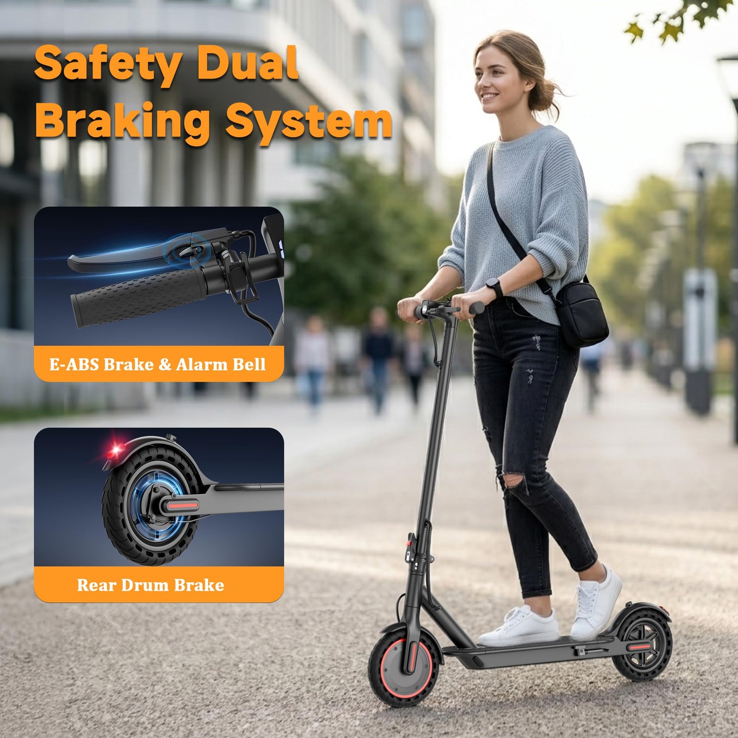 Qlaway Electric Scooter with Seat for Adults, 8.5'' Solid Tires, 19MPH, 350W Powerful Motor, 15Miles Long Range, Foldable & Portable Commuter Escooter with Dual Braking System, APP Control - Black