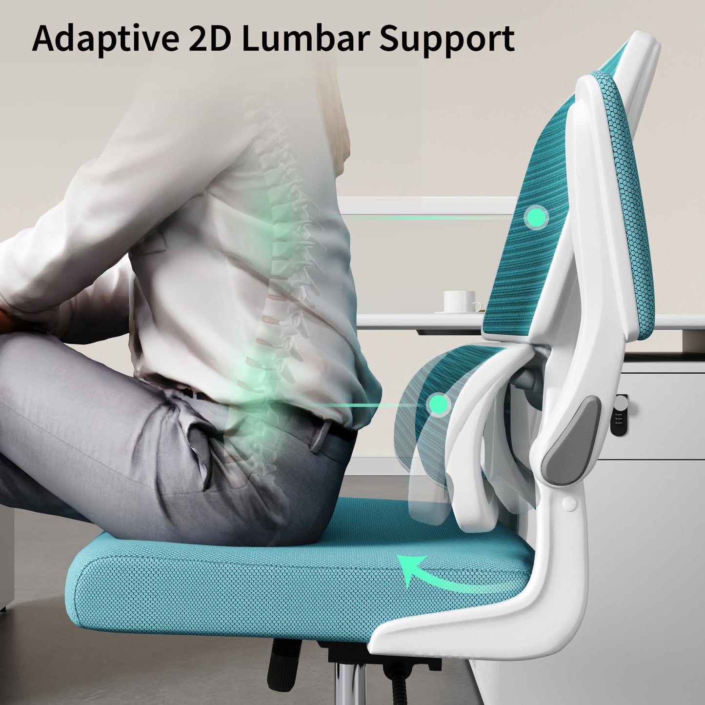 Blue Office Chair, Ergonomic Desk Chair - Thick Cushion Adjustable Height Computer Chair with Lumbar Support and Flip-up Armrests, Home Office Desk Chairs, Swivel Executive Task Chair