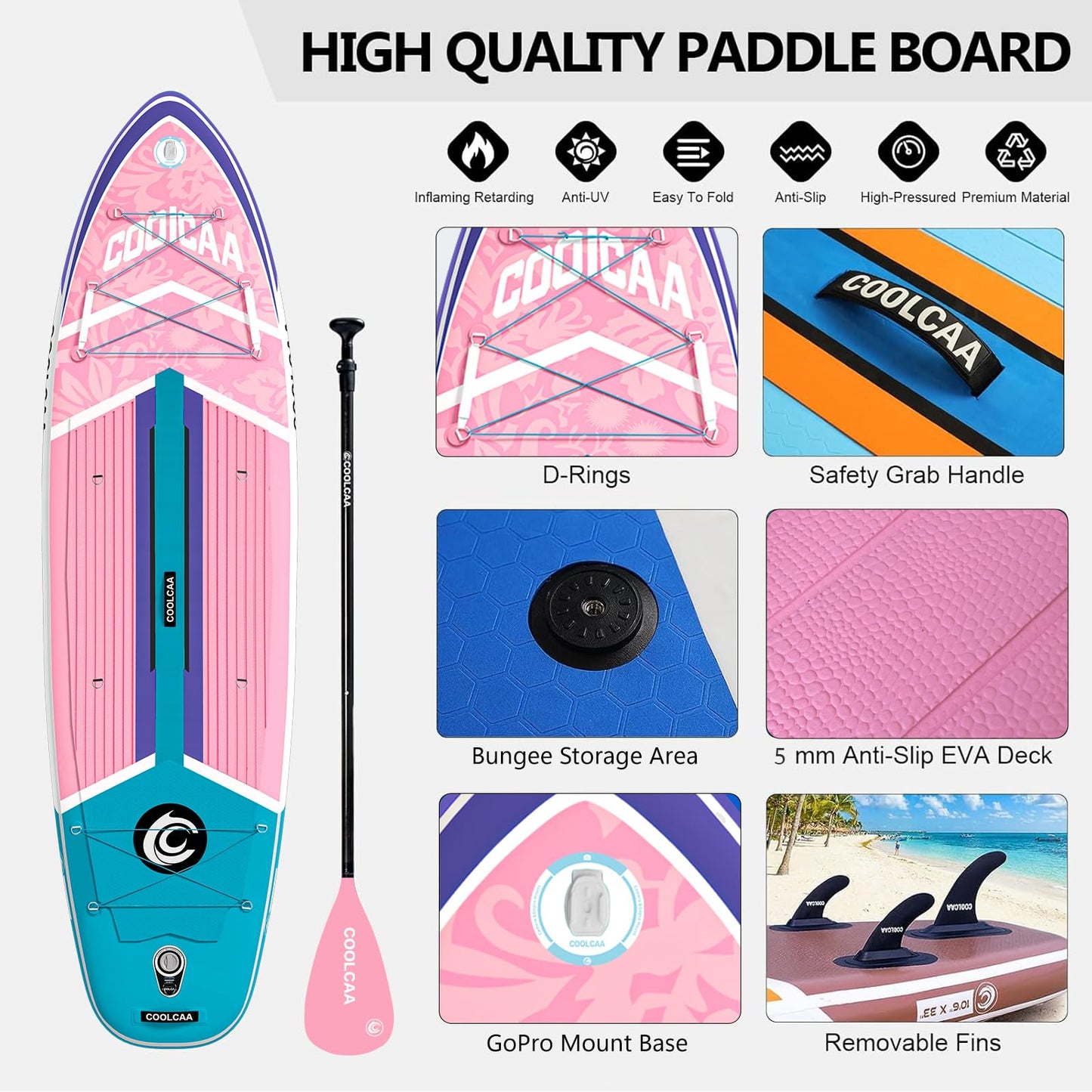 COOLCAA Dolphin Lite 11' Inflatable Stand-Up Paddle Board, 420Lbs Capacity SUP Board with 33'' Extra Wide, Fishing Paddleboard with Accessories & Bag for Adults Youth (Pink Coast)