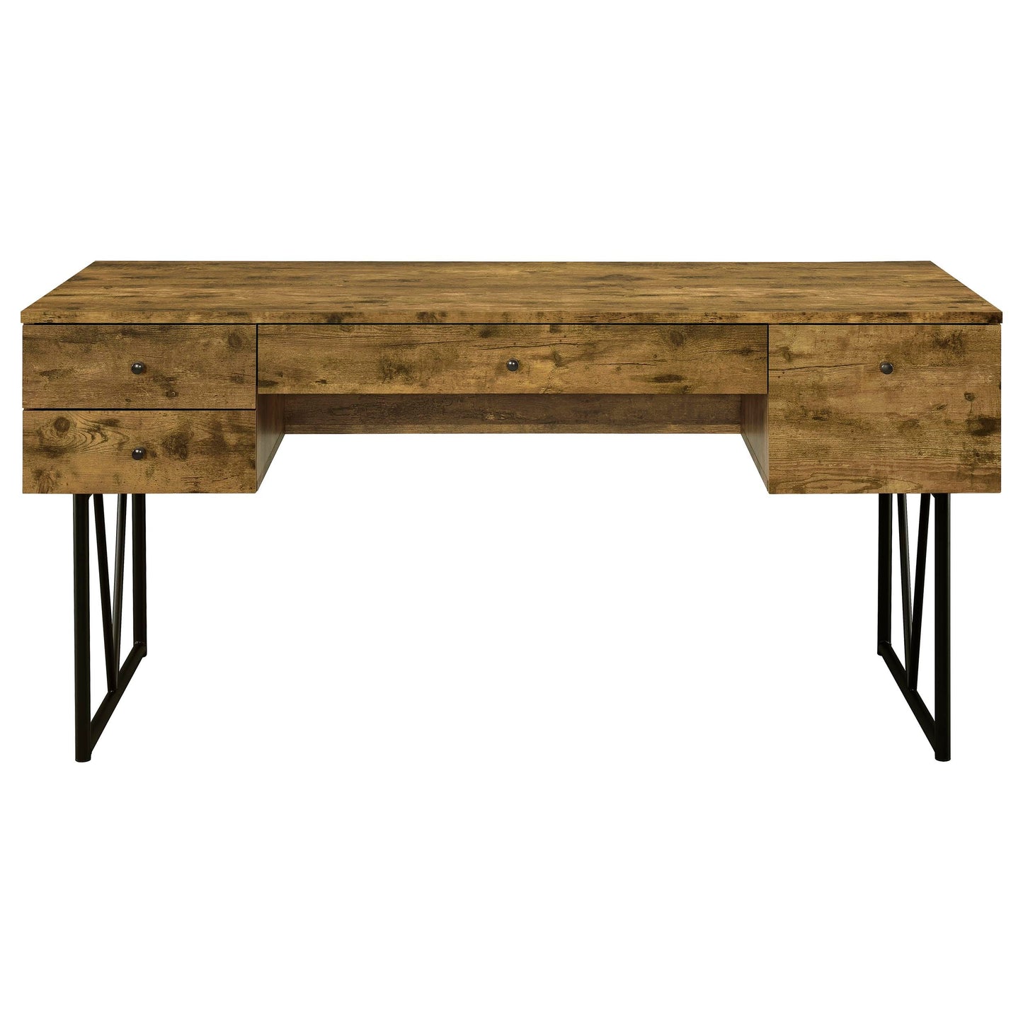 Coaster Home Furnishings Analiese Rustic 63-Inch 4-Drawer Home Office Computer Writing Desk Study Table with Storage Engineered Eco-Friendly Wood Look Laminate Sturdy Steel Base Rustic Nutmeg 800999