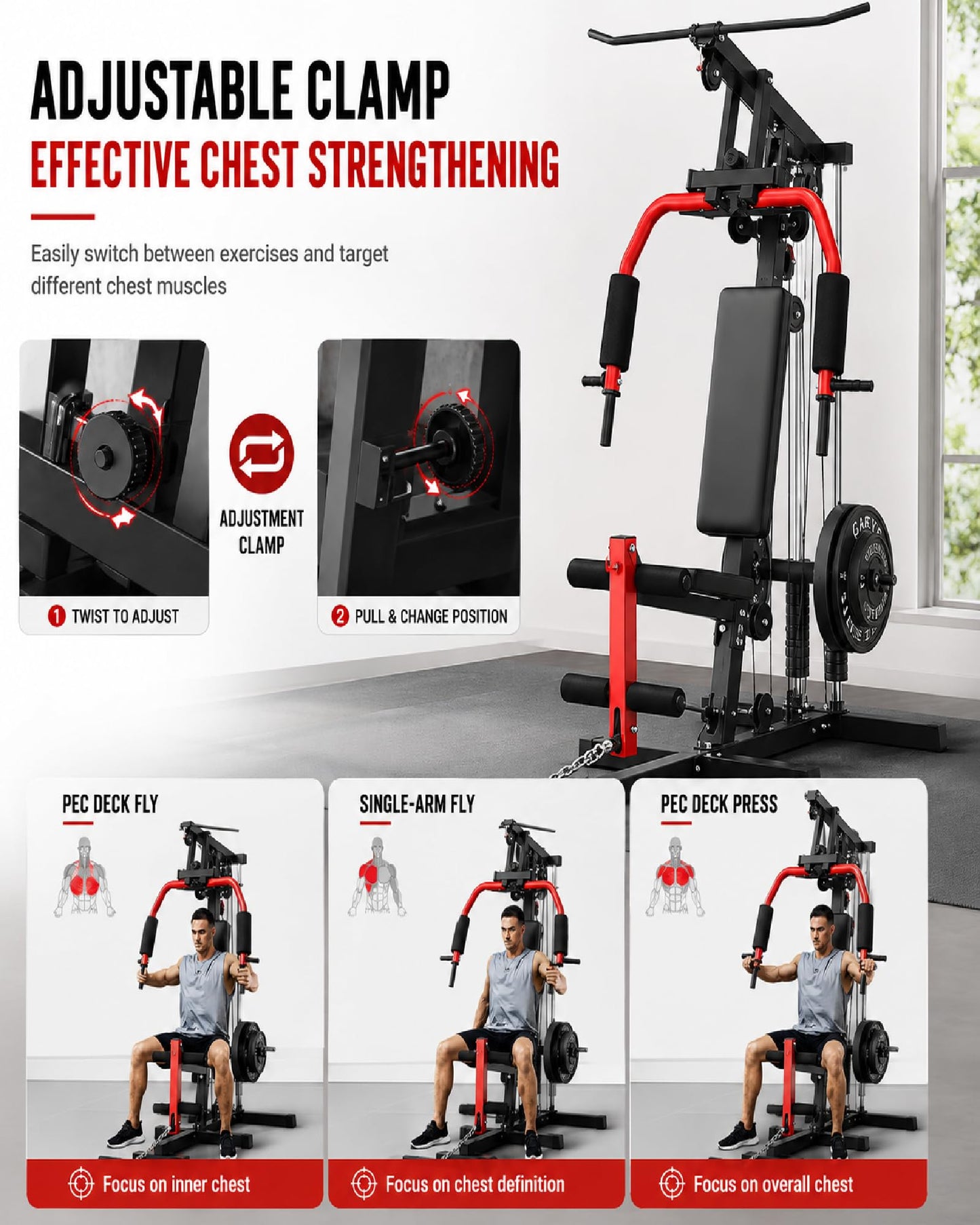 Home Gym Machine, Multifunctional Workout Equipment for Strength Training, Full Body Home Gym with Chest Press, LAT Pulldown, Leg Extension & Cable System