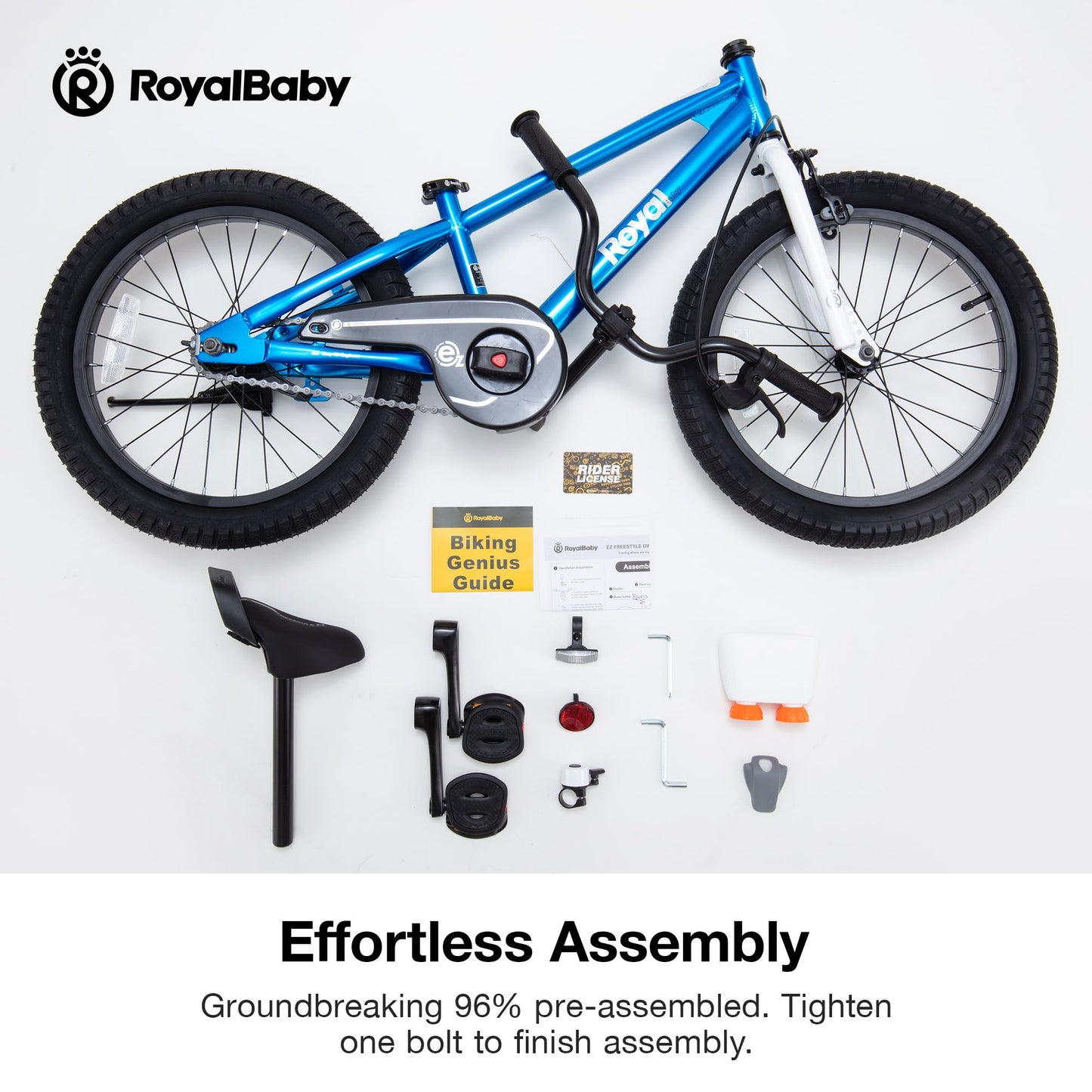 RoyalBaby EZ Kids Bike, 18 Inch Wheel Bicycle with Quick Release Crank for Beginners Easy Learn Biking, Boys Girls Ages 5-9 Years, Royal Blue