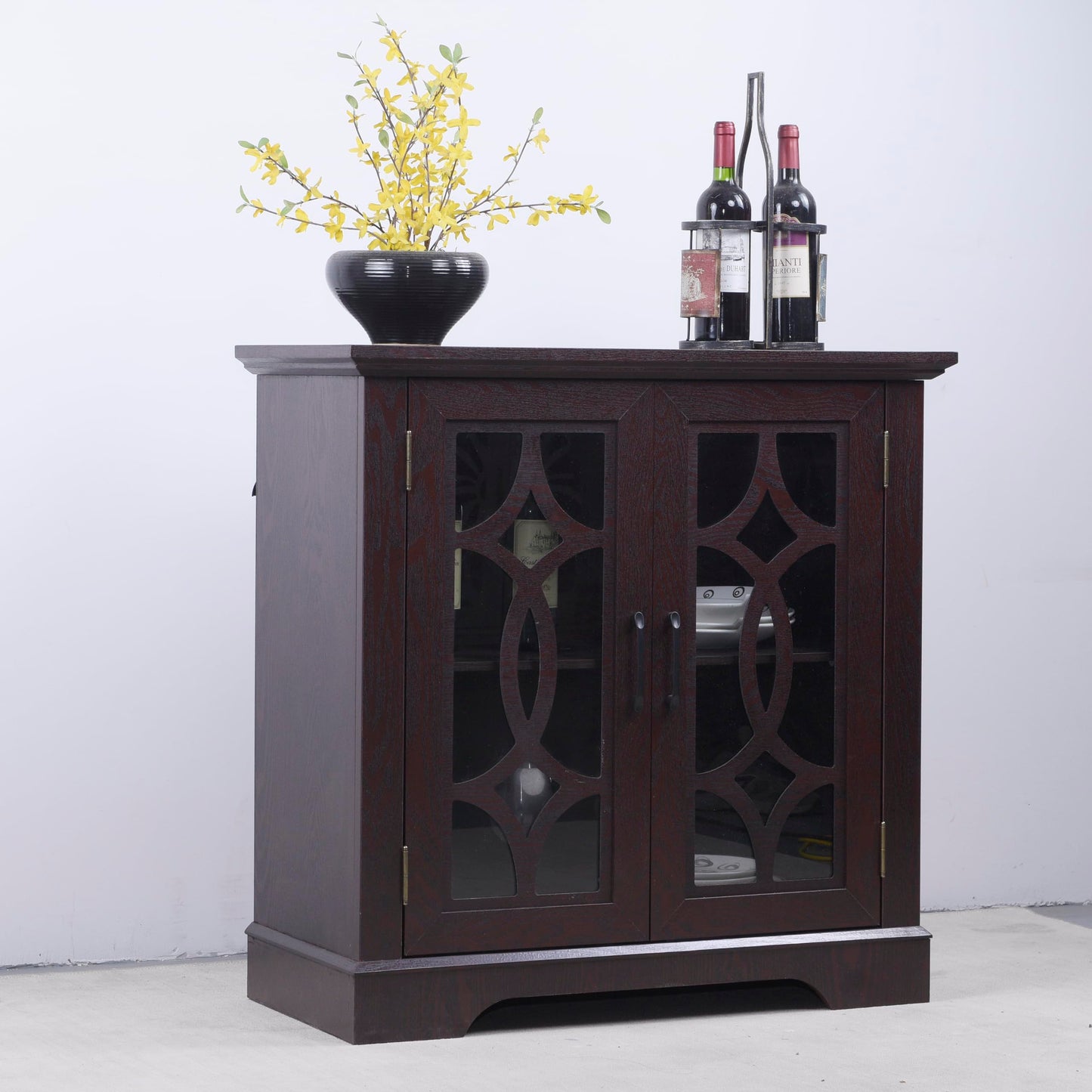 GDFStudio Modern Buffet Sideboard Cabinet, Storage Cabinet with 2 Tempered Glass Doors & Adjustable Shelf, Freestanding Credenza Buffet for Dining Room Kitchen, Accent Cabinet Coffee Bar, Ox Blood Red