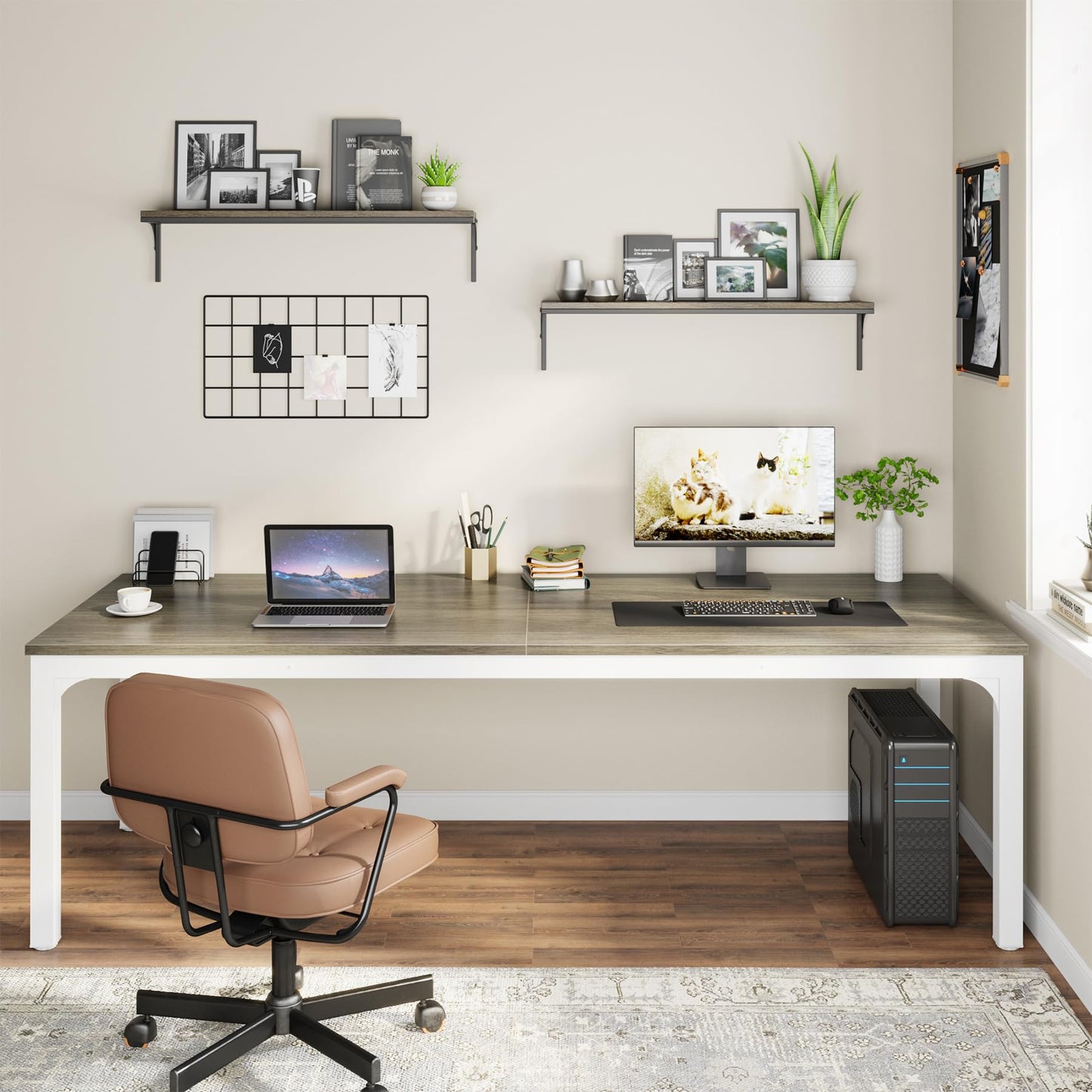 Tribesigns 78.7 Inches Extra Long Computer Desk 2 Person Desk, Double Long Desk, Workstaion for Home Office, Oak+White