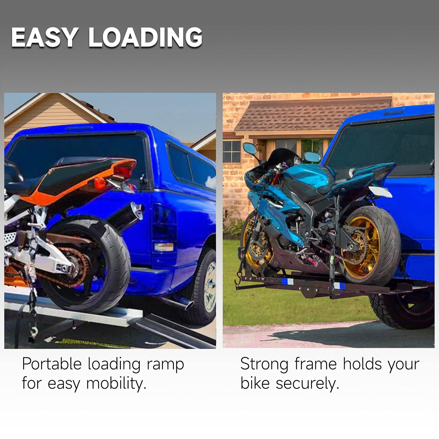 ECOTRIC 600LBS Black Motorcycle Carrier Mount Dirt Bike Rack Hitch Hauler |with Loading Ramp| Superior Heavy Duty (You Will Receive Two Packages for This Item)