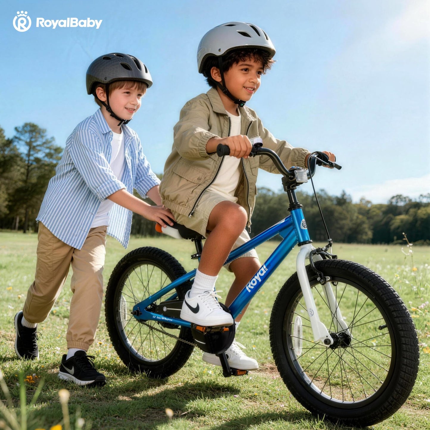 RoyalBaby EZ Kids Bike, 18 Inch Wheel Bicycle with Quick Release Crank for Beginners Easy Learn Biking, Boys Girls Ages 5-9 Years, Royal Blue