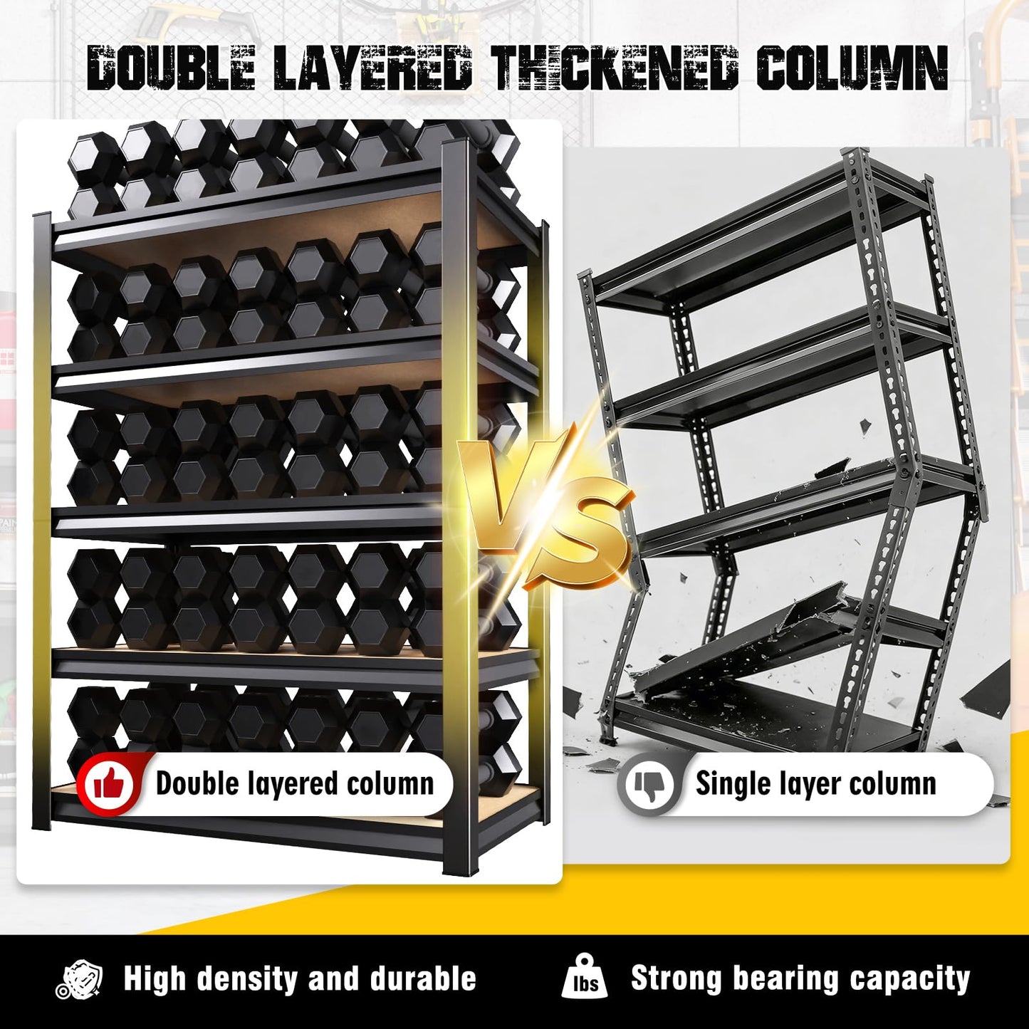 JOJUOU 3-Pack Heavy Duty Garage Shelving for Whole Home, Warehouse & Workshop Organization, 71" H x 35" W x 15.7" D Adjustable 5-Tier Metal Storage Rack for Tools, Storage Bins & Bulk Items