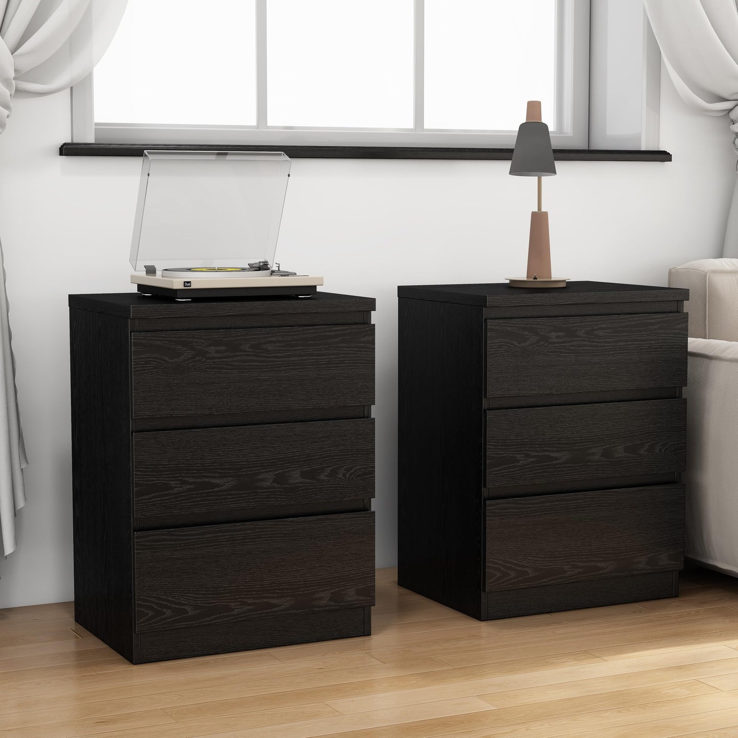 Lyon Sence Nightstand with Drawers, Bedside Table with Drawers, Sofa Side Table Storage Cabinet, Night Stand for Bedroom Living Room (2, 3 Drawers Black)