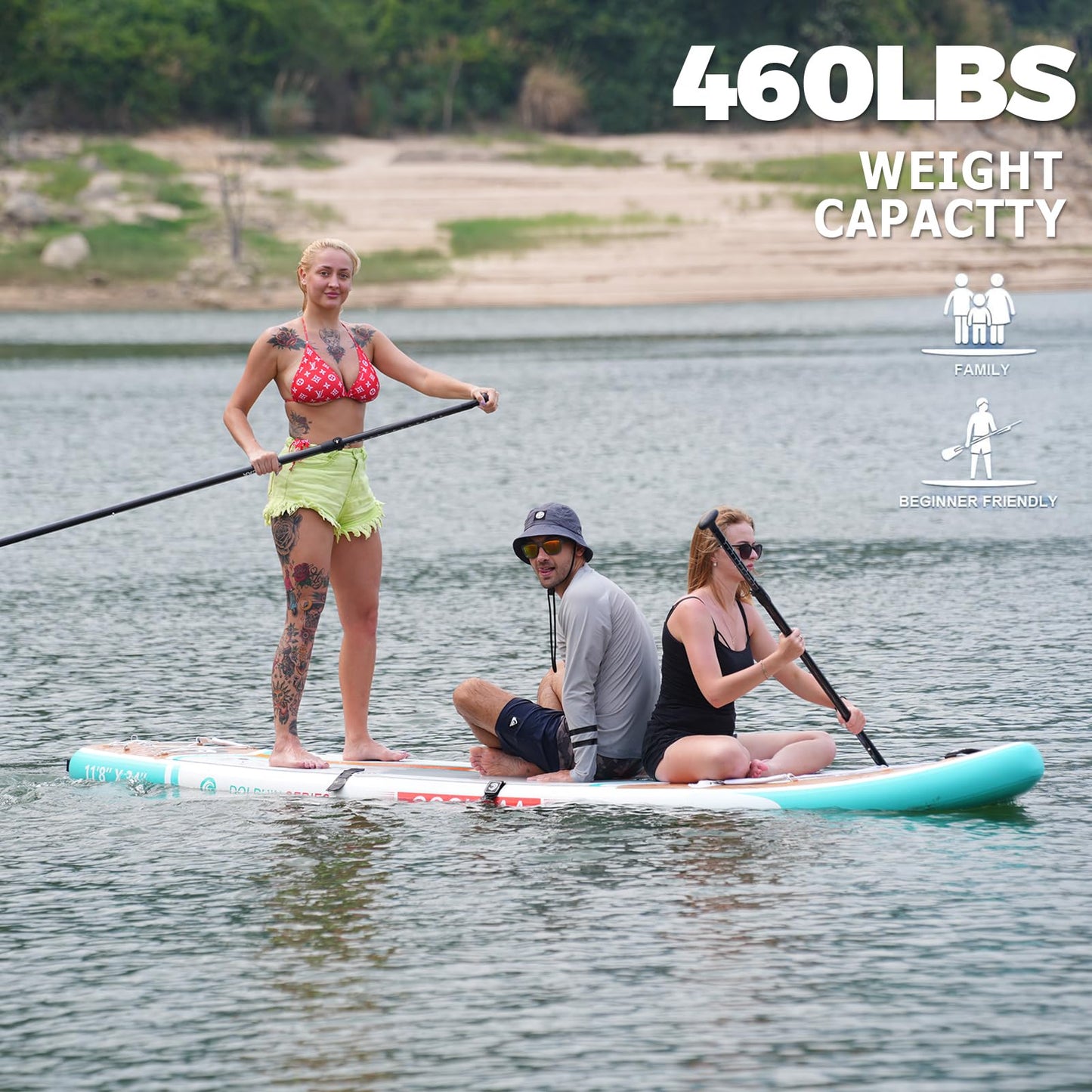 COOLCAA Dolphin Lite 11'8" Inflatable Stand-Up Paddle Board, 490Lbs Capacity SUP Board with 34'' Extra Wide, Fishing Paddleboard with Accessories & Bag for Adults Youth (Maple Marlin)