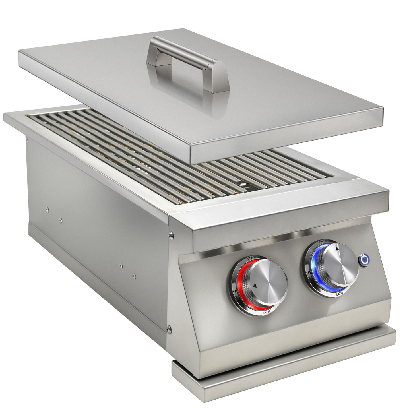 Double Side Burners for Outdoor Grill, Heavy-Duty 304 Stainless Steel, Built-in Side Burners with LED for Outdoor Kitchen BBQ Island, 2x17,000BTU Natural Gas Side Burner with Cast Brass Burner