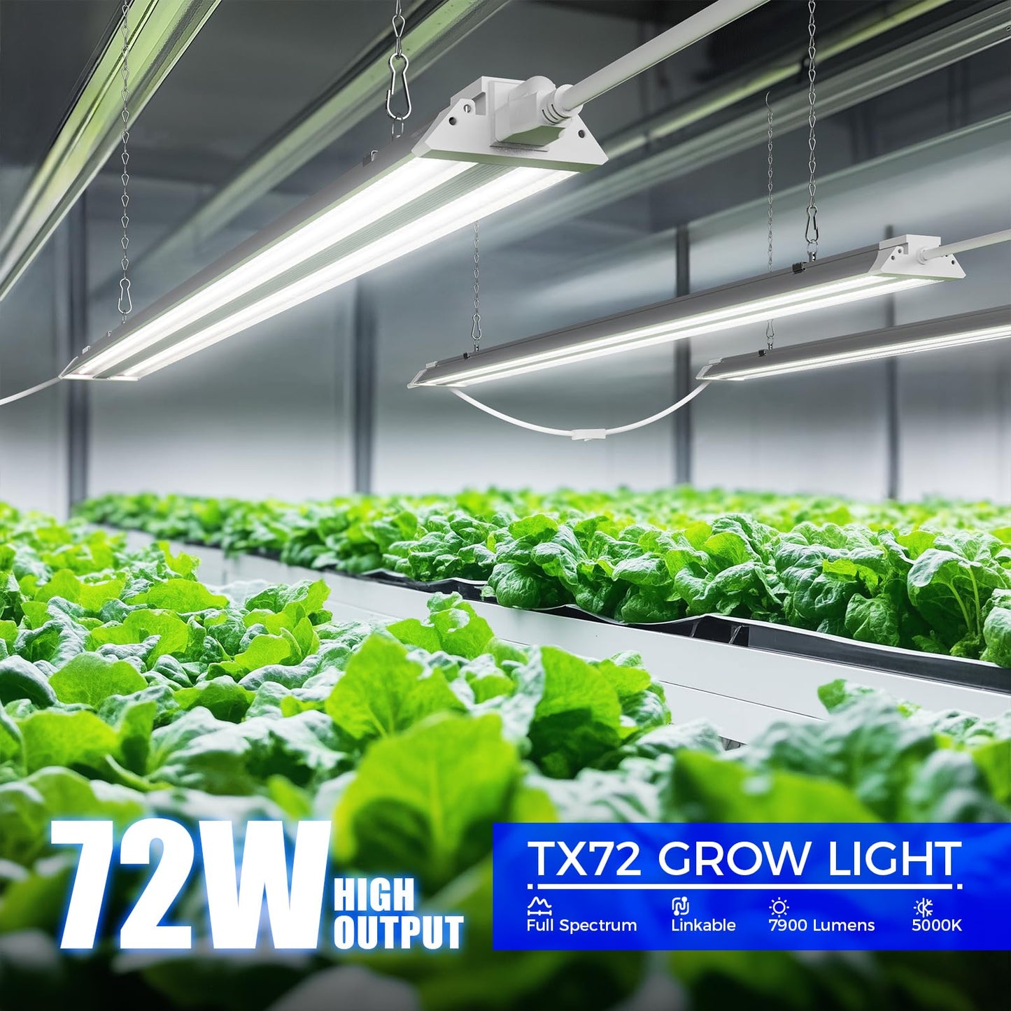 Barrina TX72 Grow Lights for Seed Starting, 288W, 5000K Full Spectrum, 4FT, Aluminium with Timer, 4 Packs