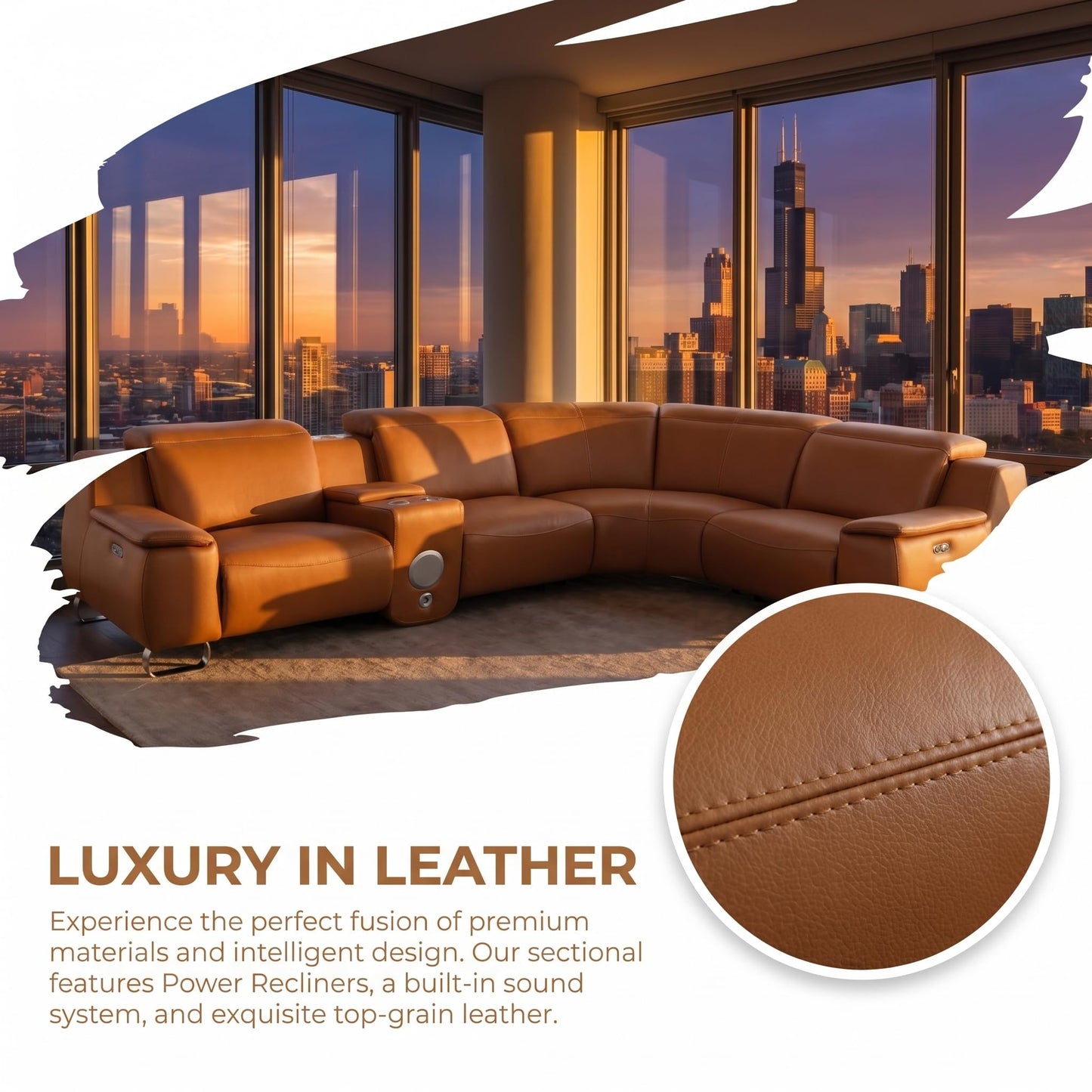 Trygoal Power Reclining Sectional Sofa Set, Modern L-Shaped Couch with USB Charging, 4 Seat Power Reclining Sofa, Reclining Sectional Couches for Living Room, Home, Office, Leather, Orange Yellow
