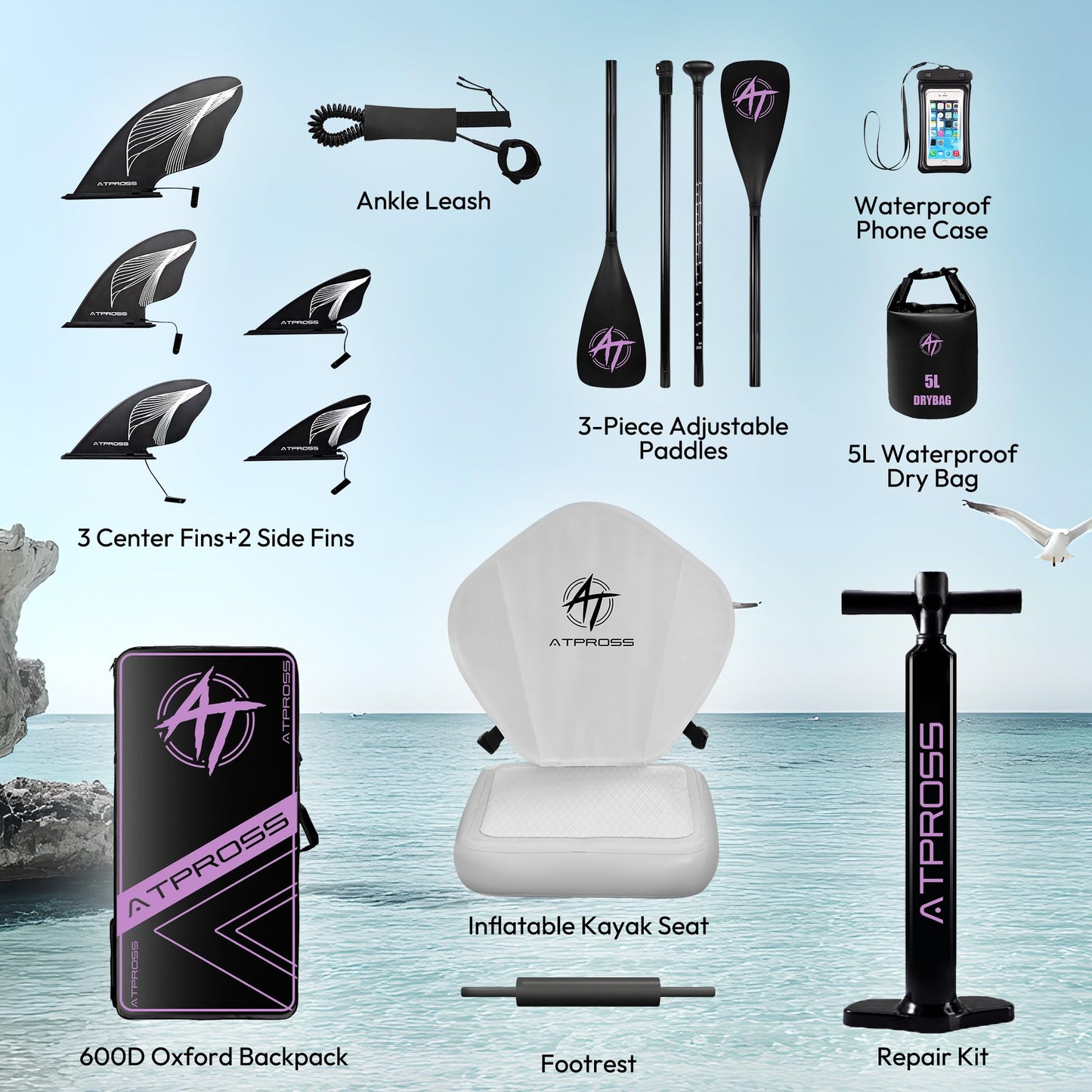 ATPROSS 12'x36 Inflatable Paddle Board, 500lbs Extra Wide Stand Up Paddleboard for Adults with Premium SUP Accessories Kit & Backpack, Blow Up Kayak Non-Slip Stable Deck Boat for Yoga Fishing Surf