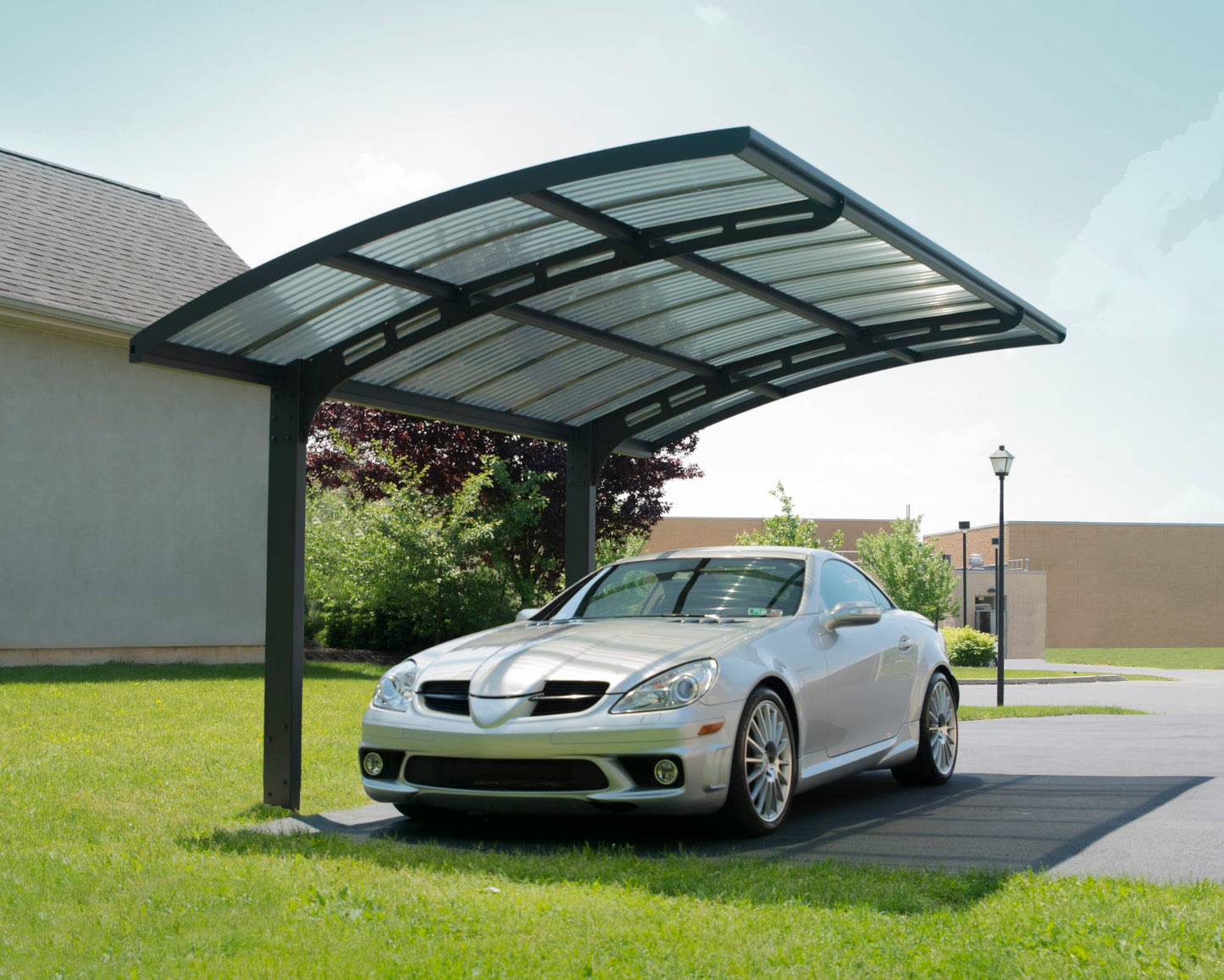 Palram - Canopia Arizona 10 Ft. x 16 Ft. x 9 Ft. Wing Single Carport Aluminum Metal Frame and Polycarbonate Panels Car Port for Outdoor Driveway Car, Truck, RV, Trailer, Boat Storage (Wave Gray)