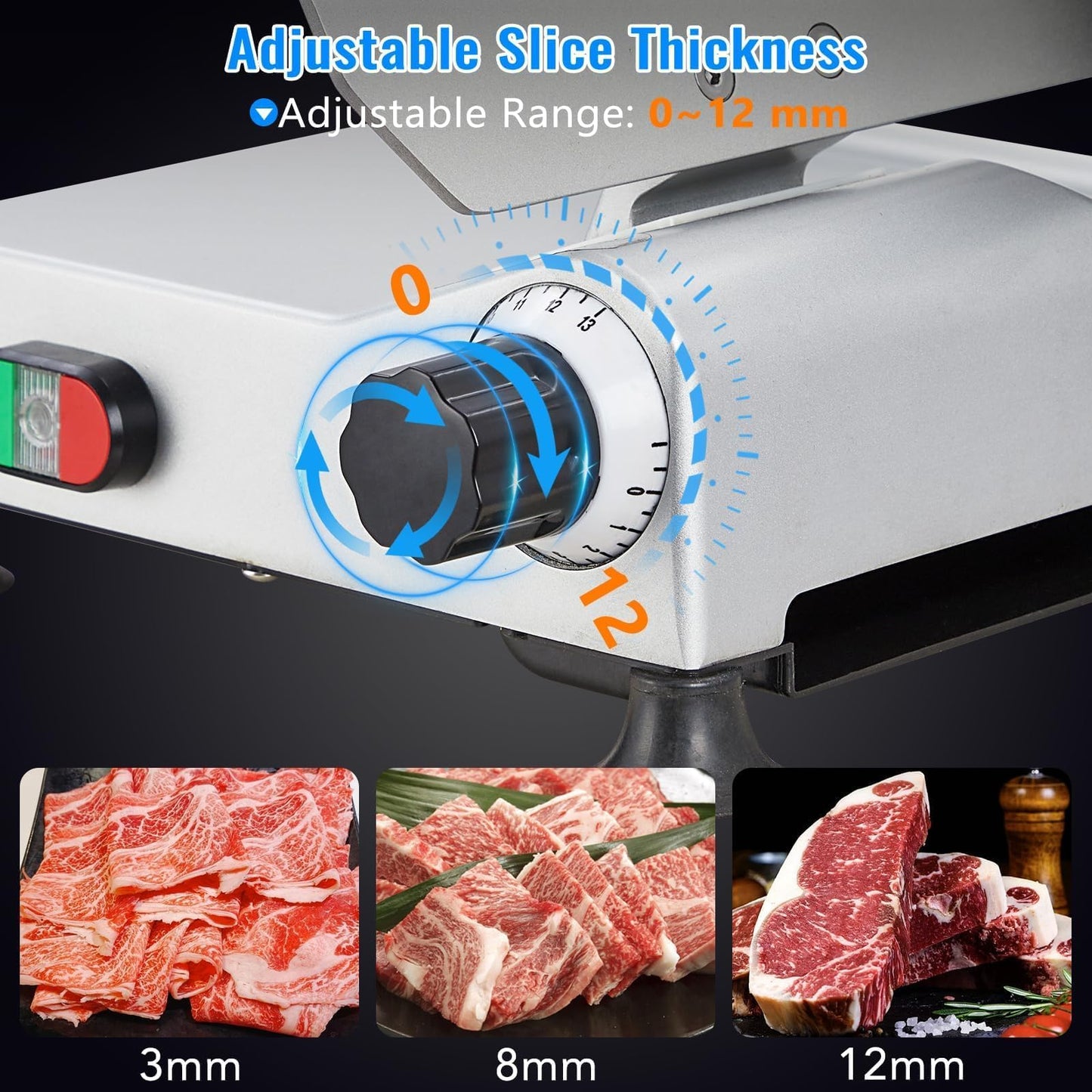 550W Dual Motor Meat Slicer Machine, 10" Alloy Steel Blade, Adjustable 0–14mm, Automatic Sharpener, Heavy Duty Deli Slicer for Home & Commercial Use
