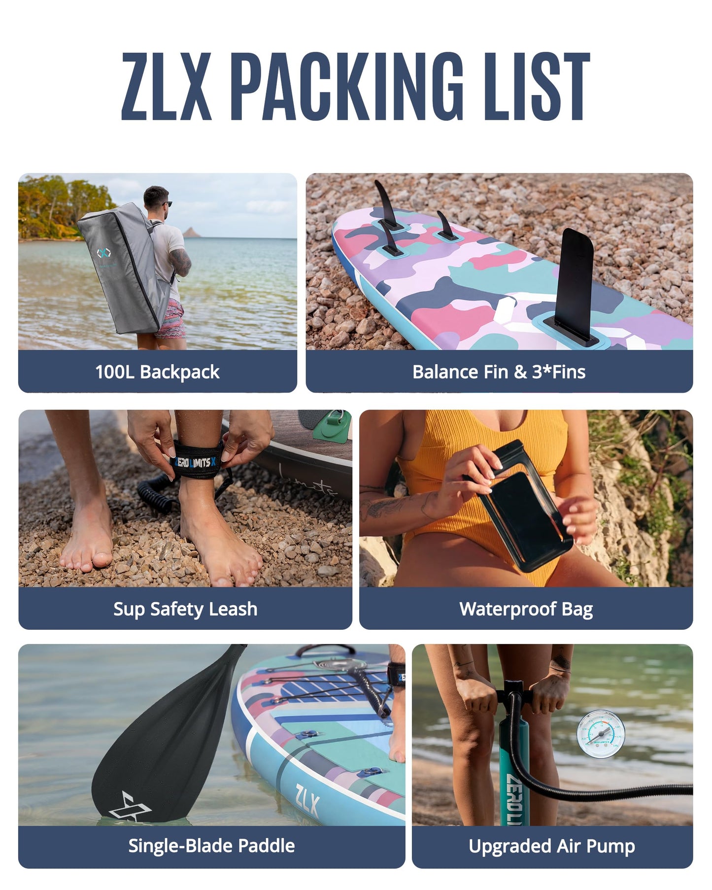ZLX 11'6"x35" Ultra Wide Inflatable Stand Up Paddle Board | Stable Non-Slip Deck Pad, Unique Fin System, Premium SUP Accessories & Backpack - Upgraded Pump for Adults, All Skill Levels