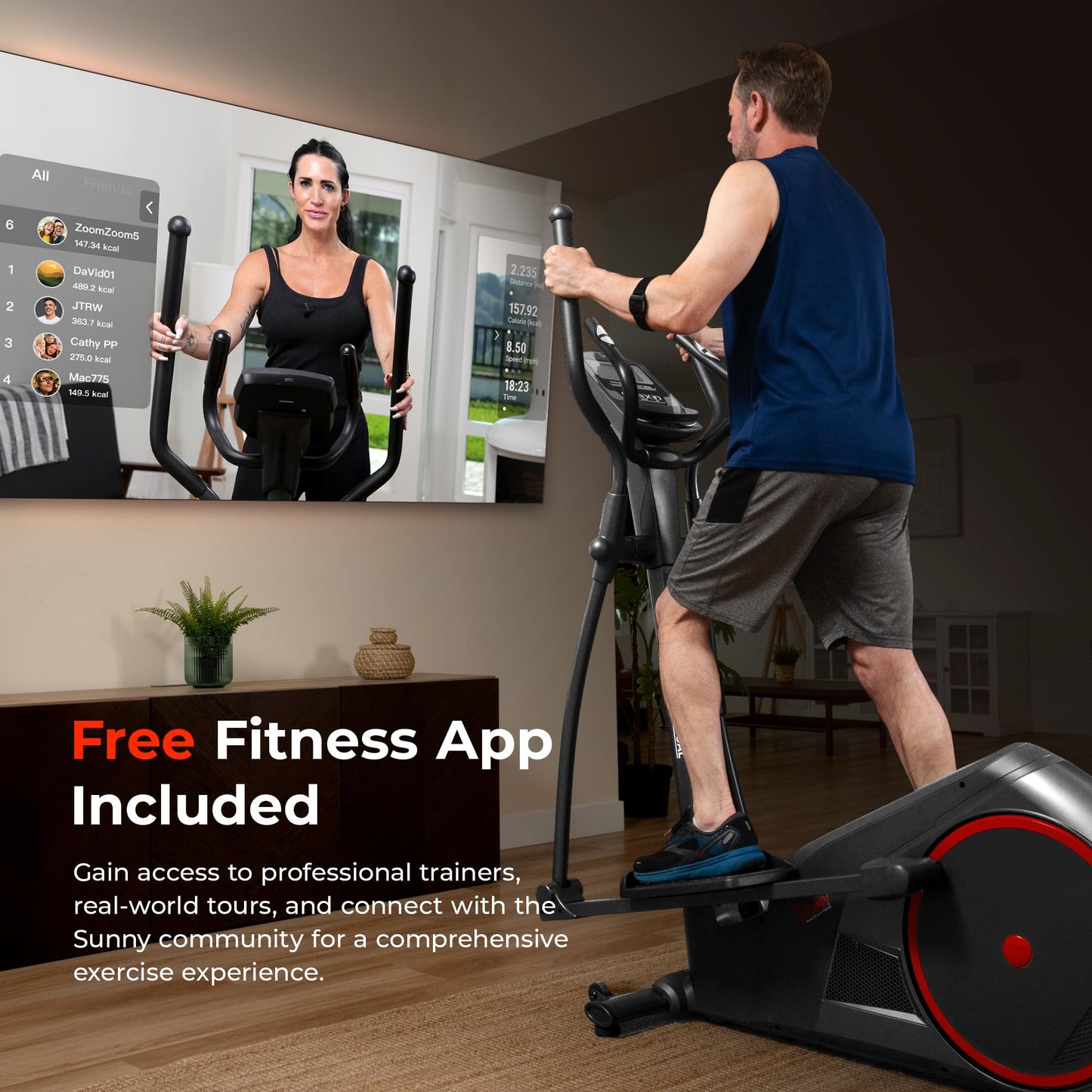 Sunny Health & Fitness Smart Heavy-Duty Elliptical Exercise Machine, 330LB Load Full Body Cardio Cross Trainer for Senior, Home Training Equipment + Arm/Leg Exerciser, Free SunnyFit App Bluetooth Link