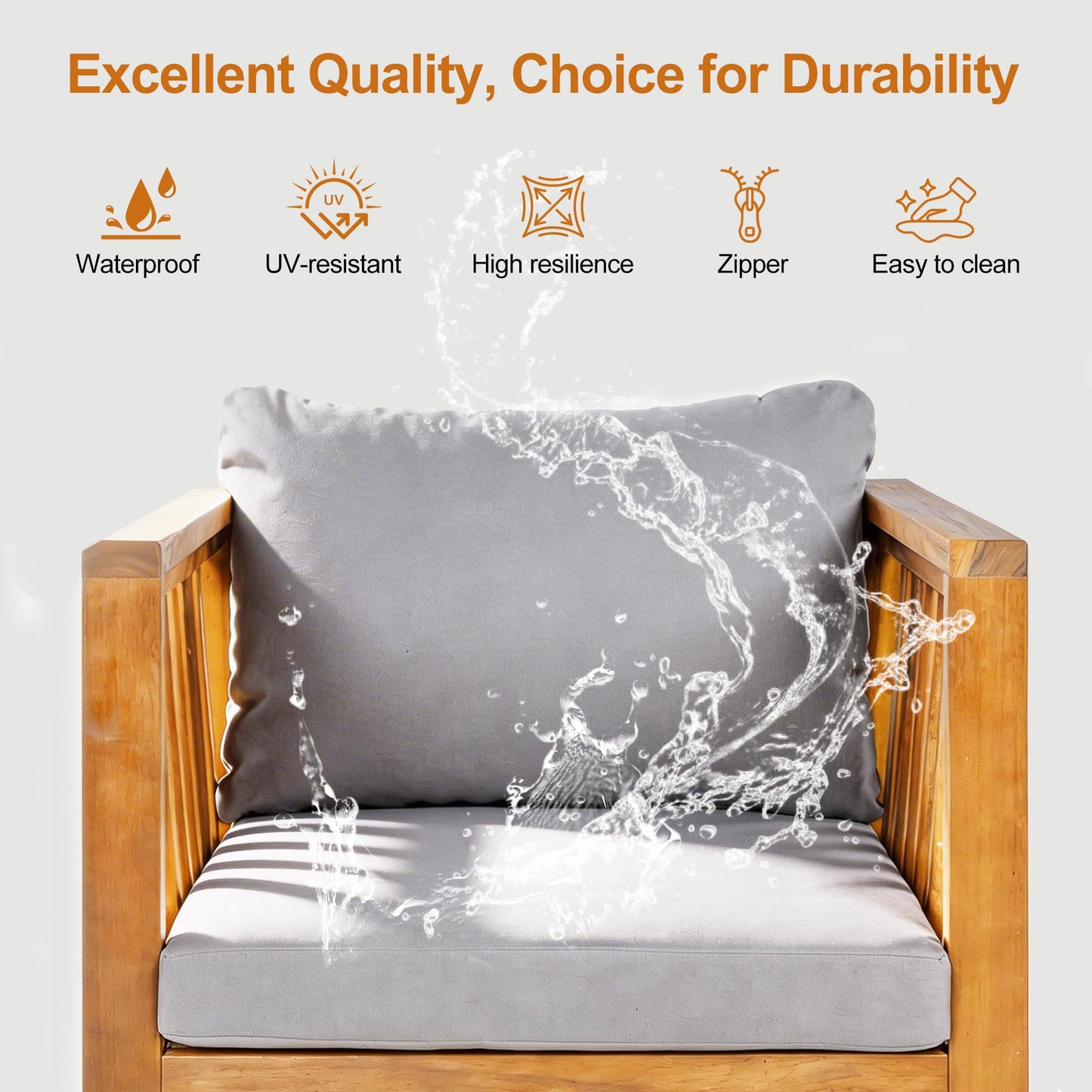 Merax Set of 2 Outdoor Acacia Wood Club Chairs, Modern Patio Conversation Chairs with Thick Cushions, Adjustable Feet, Weather Resistant Wooden Armchairs for Backyard, Poolside, Grey Cushions