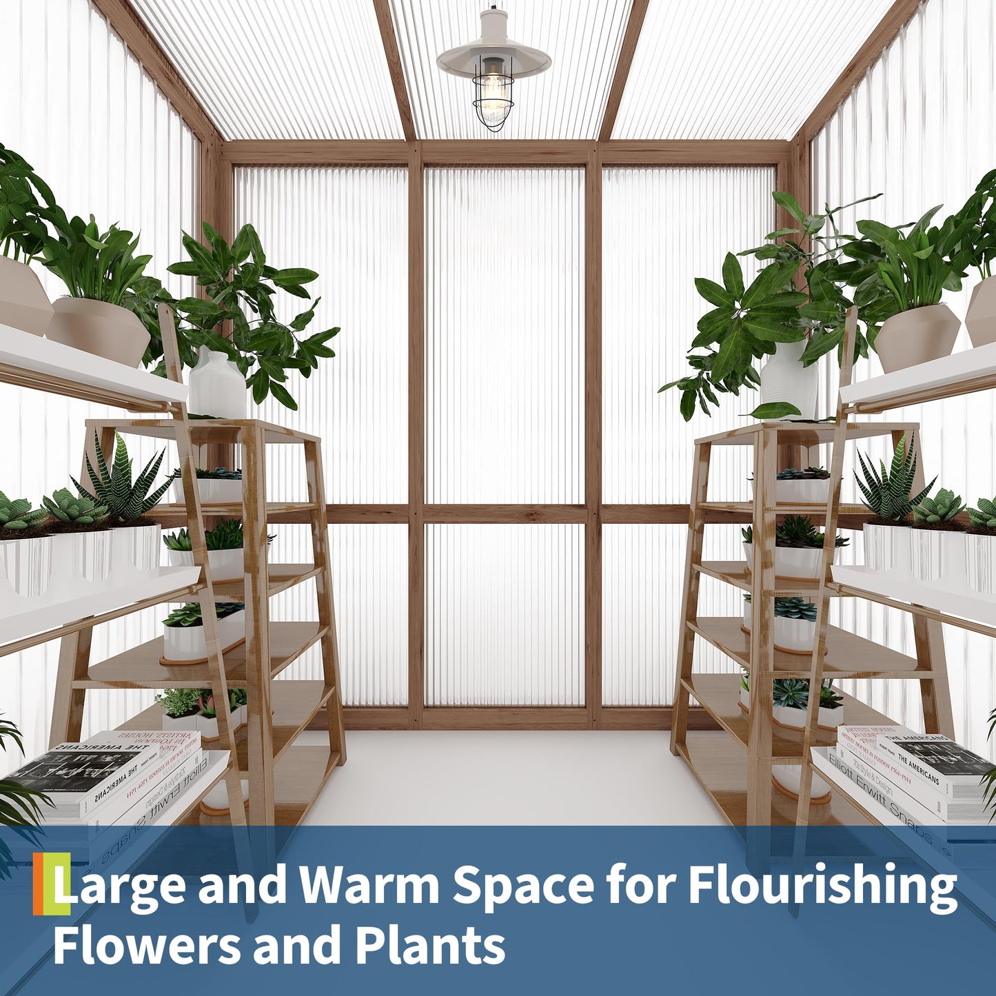 GarveeLife 4x6FT Wooden Greenhouses for Outdoors, Wooden Walk-in Green House with Cedar Frame, Greenhouse Kit with 6MM Thick Polycarbonate Panel
