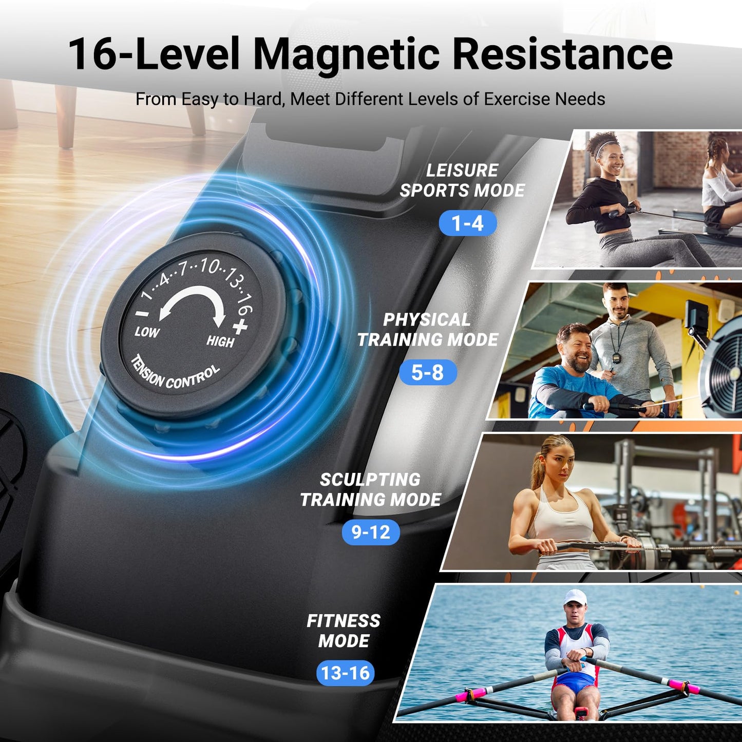 Dripex Rowing Machines for Home, Upgraded Rowing Machine Magnetic Rower, Max 360 LBS, 16 Levels of Workout Resistance, Dual Slide Rail, App Compatible, LCD Monitor, Row Machine for Gym Exercise