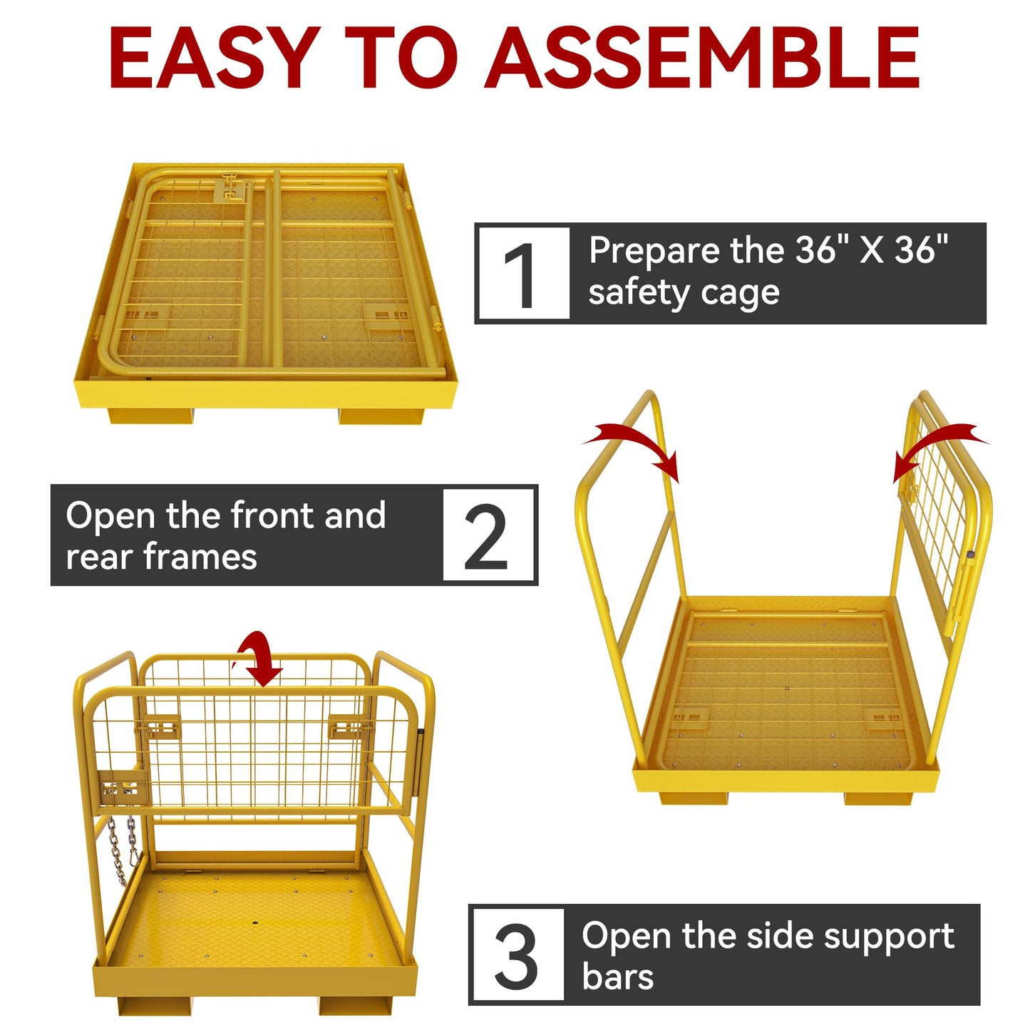 YITAMOTOR 36 "x36" Forklift Safety Cage, 1200lbs Forklift Man Basket Work Platform, Heavy Duty Collapsible Lift Cage for Most Aerial Jobs
