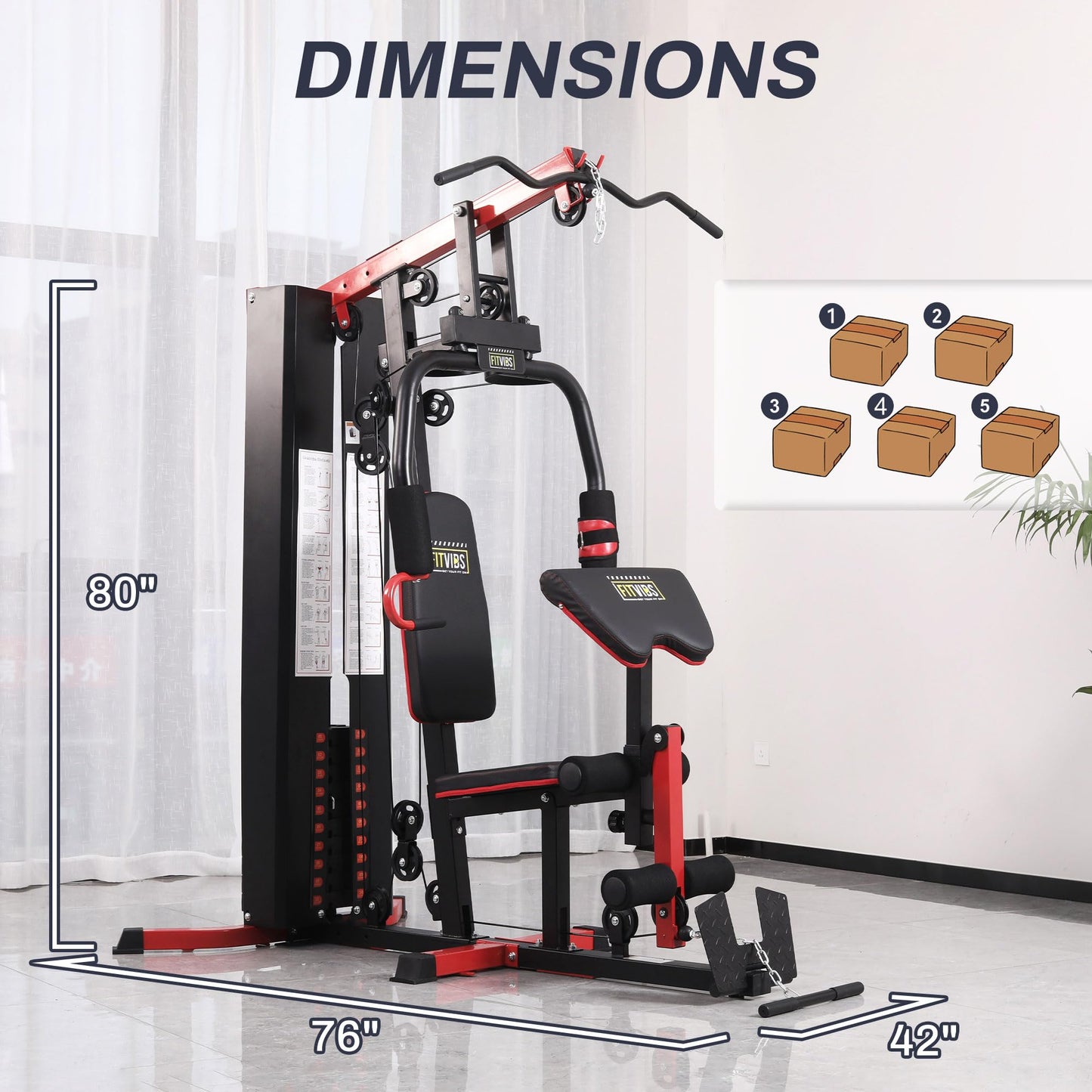 Fitvids Multifunctional Home Gym Equipment with 122.5 lbs Weight Stack, Full Body Workout Weight Machine, All in One Exercise Equipment with Pulley System for Home Gym Strength Training