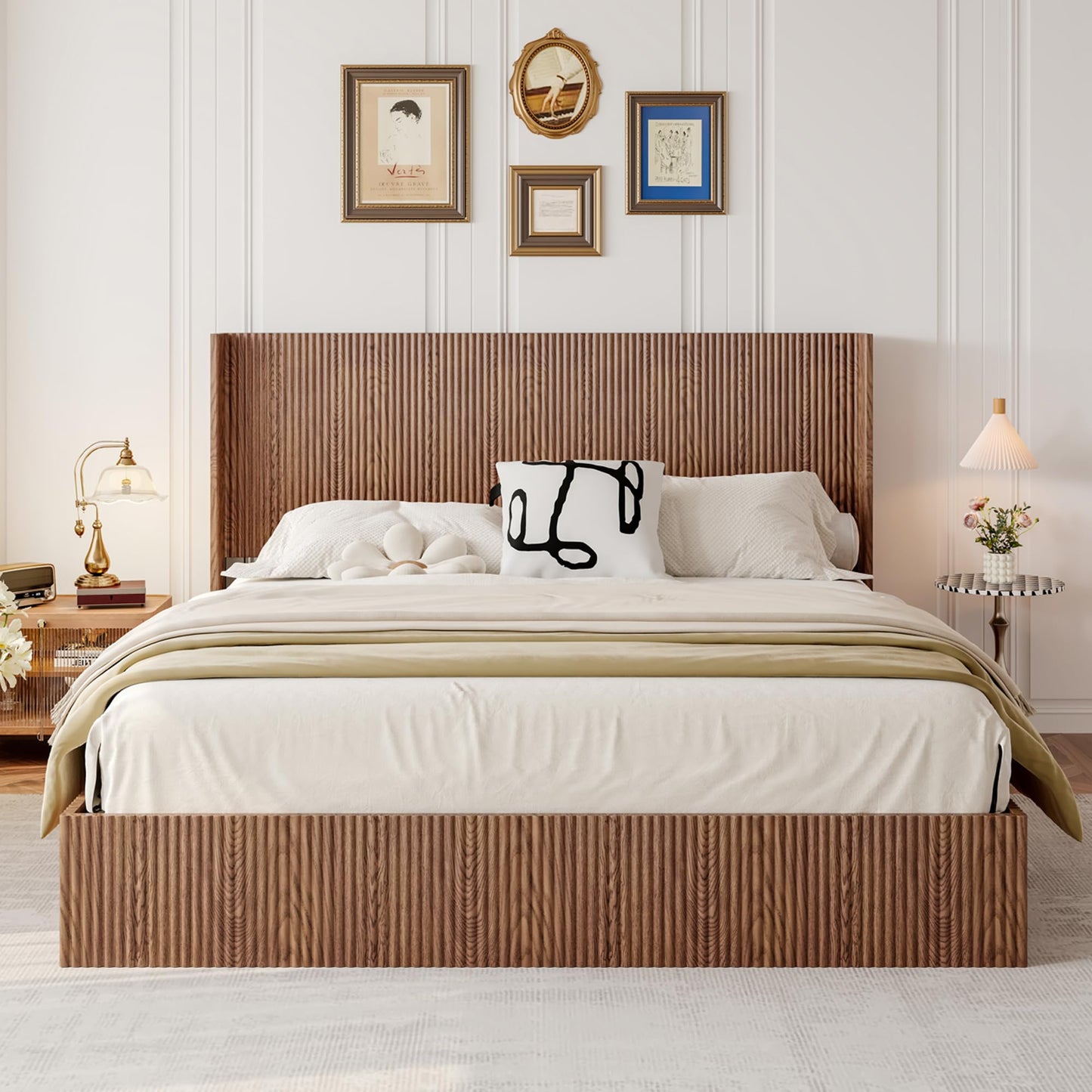 KEIKI King Size Lift Storage Bed Frame with Headboard, Hydraulic Gas Lift Platform Bed with Hidden Storage, Noise-Free Wood Bed Frame, Heavy Duty 1000 lbs, No Box Spring Needed, Walnut