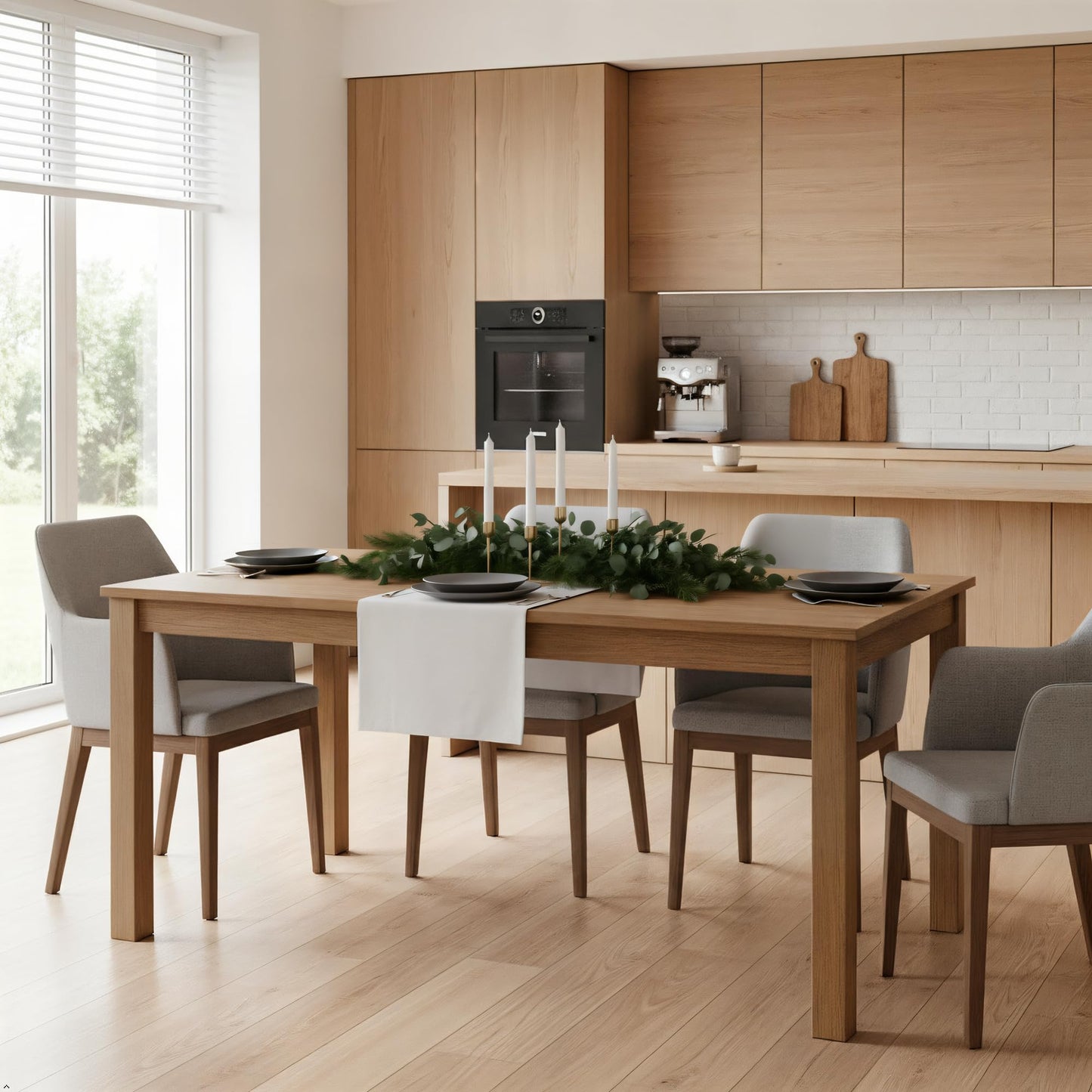 Grain & Grove Davie 60 Inch Rectangular Dining Table, Wooden Table for Kitchen/Dining Room, Home Office, Living Room Furniture, Pecan