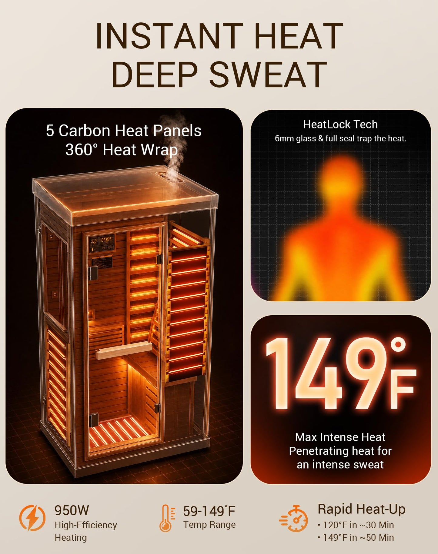 Mikolo 1 Person Far Infrared Sauna for Home | Ultra-Low EMF Indoor Dry Sauna | Solid Canadian Hemlock with 5 Carbon Heaters | Chromotherapy Light Therapy & Bluetooth for Wellness and Relaxation