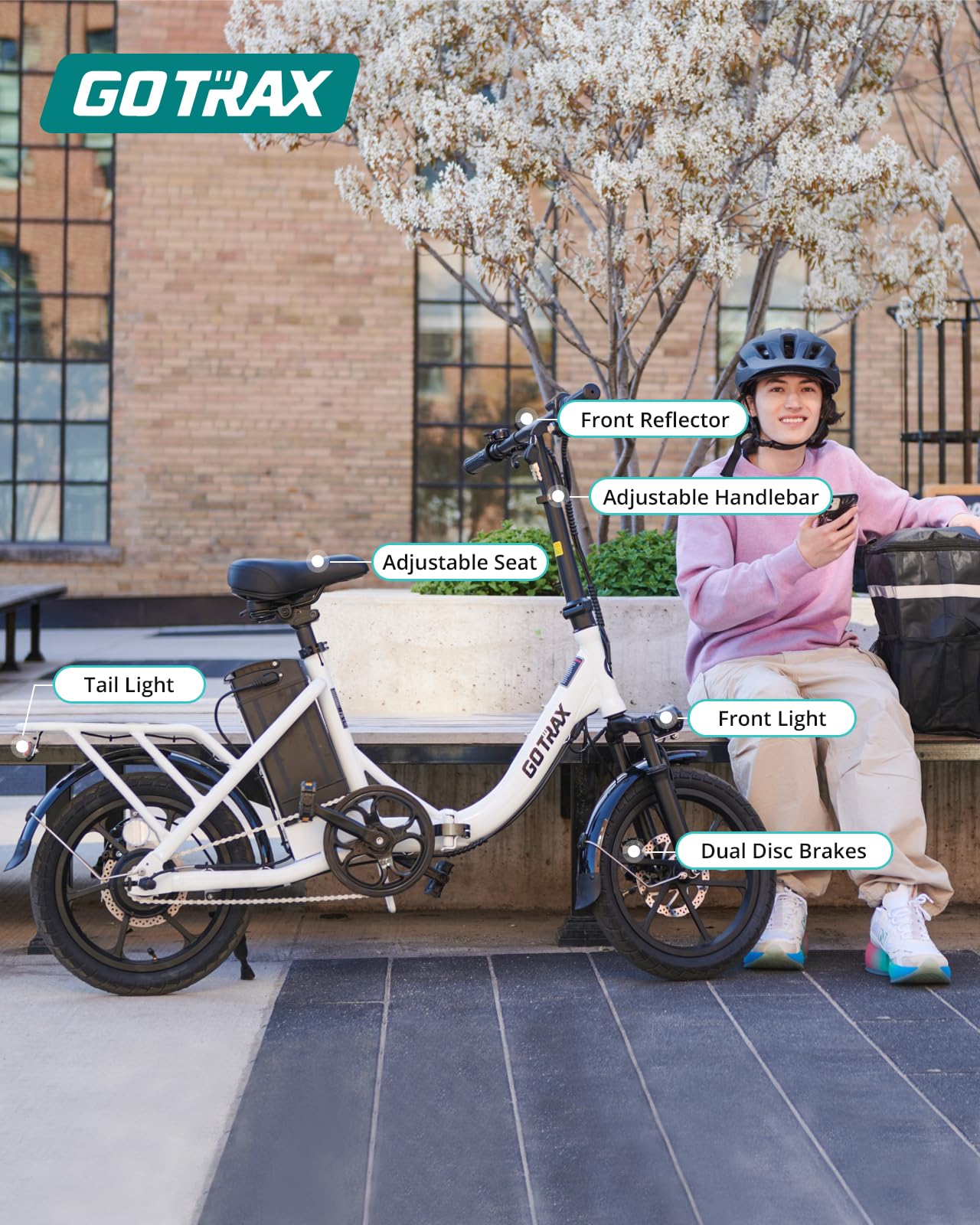 Gotrax S4 16" Folding Electric Bike, Max Range 28Miles(Pedal-Assist) &15.5Mph Power by 350W Motor, Front Suspension&Adjustable Seat and Handlebar, Commuter Electric Bicycle for Adults White