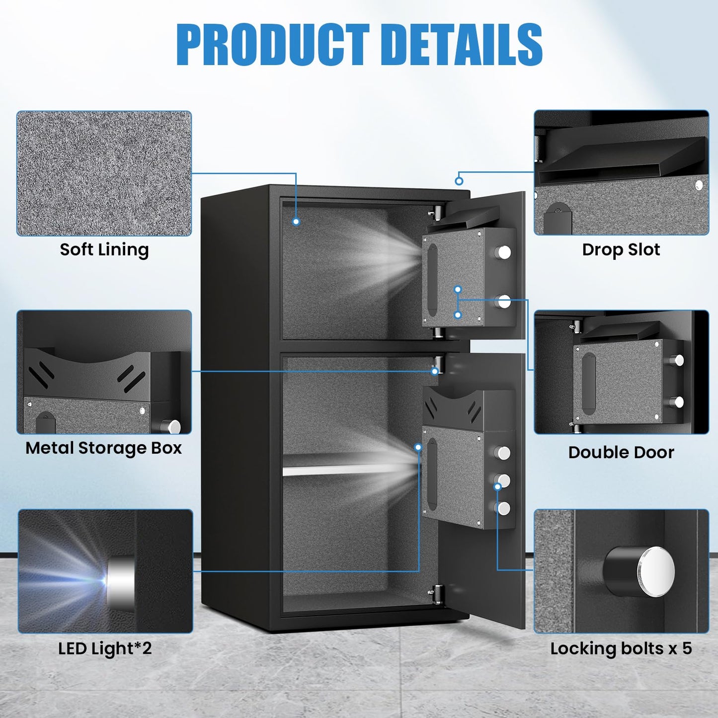 Karbeen 6.0 Cu ft Large Safe Box Fireproof Waterproof, Money Safe With Mute Function and LED Light, Digital Keypad Home Safes with Deposit Slot & Dual Alarm System,Security Box for Money Valuables