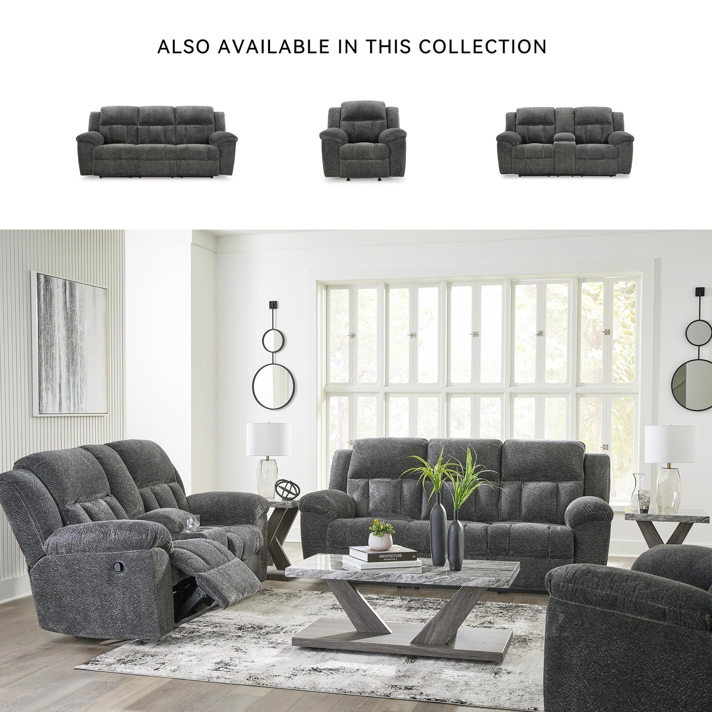 Signature Design by Ashley Frohn Contemporary Manual Reclining Sofa, Gray