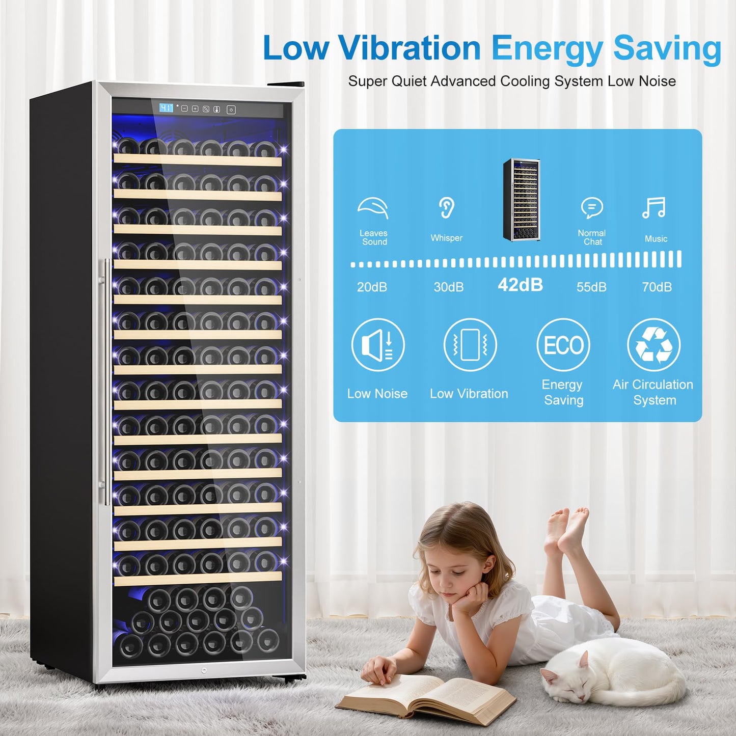 Vushine 158 Bottle Wine Fridge, 24 Inch Wine Cooler Refrigerator Freestanding with Professional Temperature Control System, Suitable for Mixed Bottle Sizes, Low Noise Operation (14.4cu.ft)