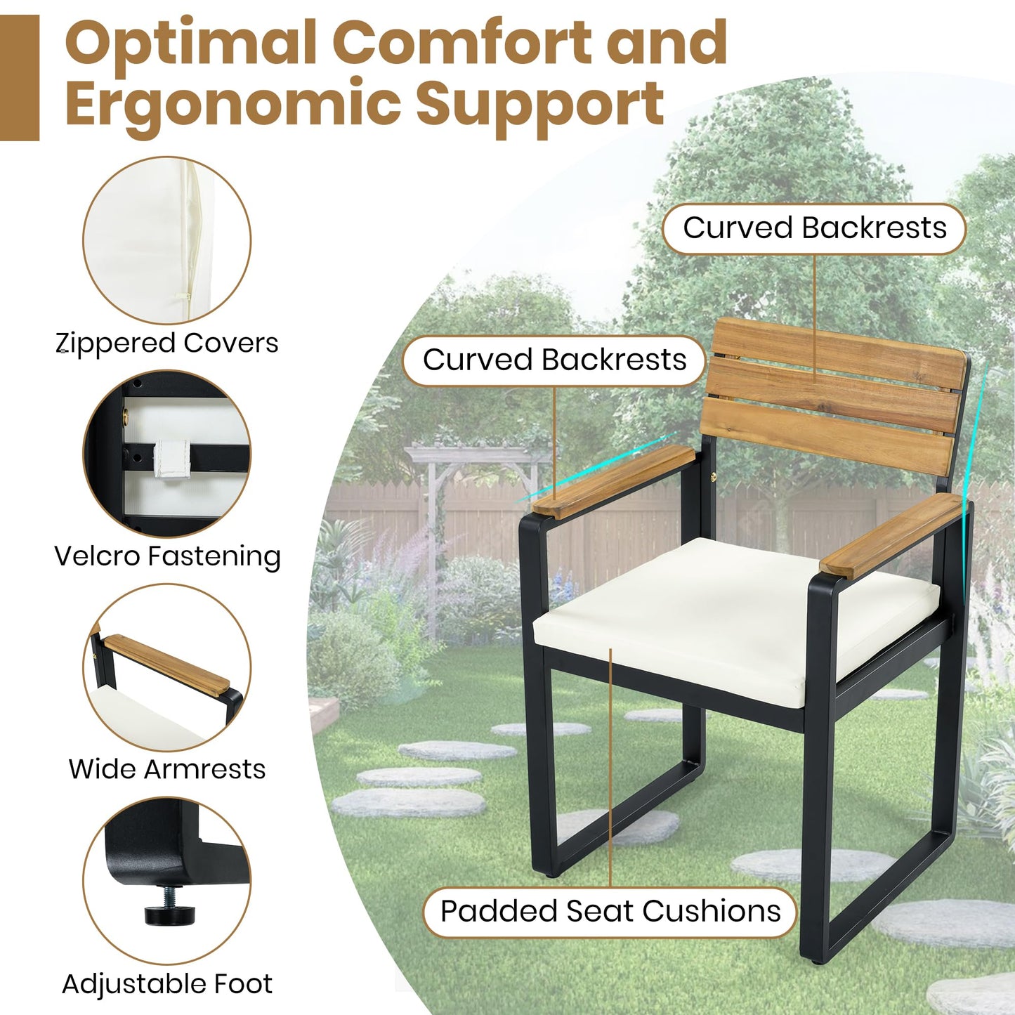 Merax Outdoor Farmhouse Acacia Wood Dining Set of 6, Patio 68 Inch Large Kitchen Table,4 Chairs with Cushions & 1 Bench for 6-7 Person, Patio Dining Furniture Set for Deck, Yard, Porch,Beige